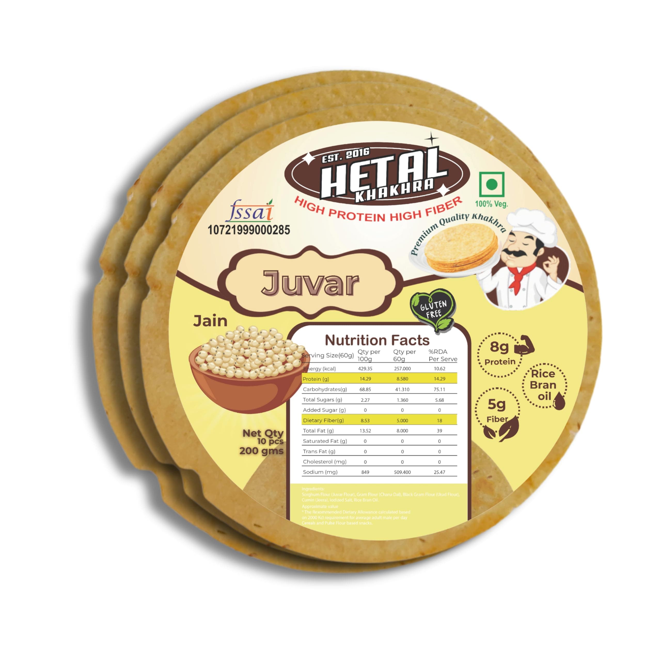 Juwar Khakhra JAIN | Gluten Free | Crispy| Ready To Eat | High Protein High Fiber| No Palm Oil | 200g Vacuum Pack Of 2 — image 10