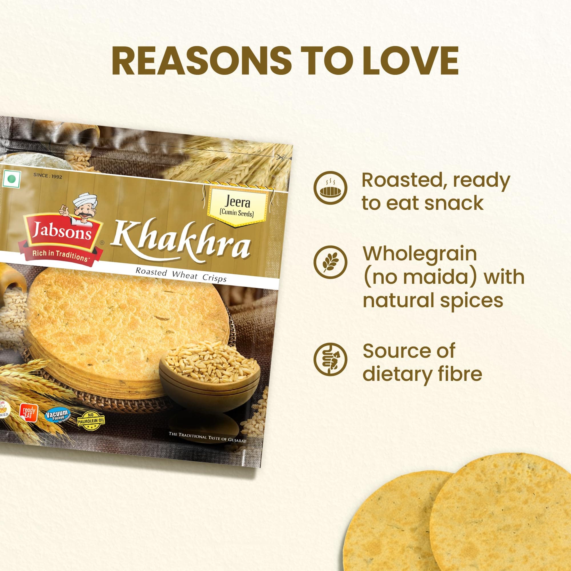 Jabsons Jeera Khakhra 100% Roasted | Pack of 6| No Onion No Garlic Ready To Eat | Vacuum Sealed | Crispy Healthy And Diet-Friendly Indian Tea Time Treat Gujrati Snacks,1.08 Kg — image 7