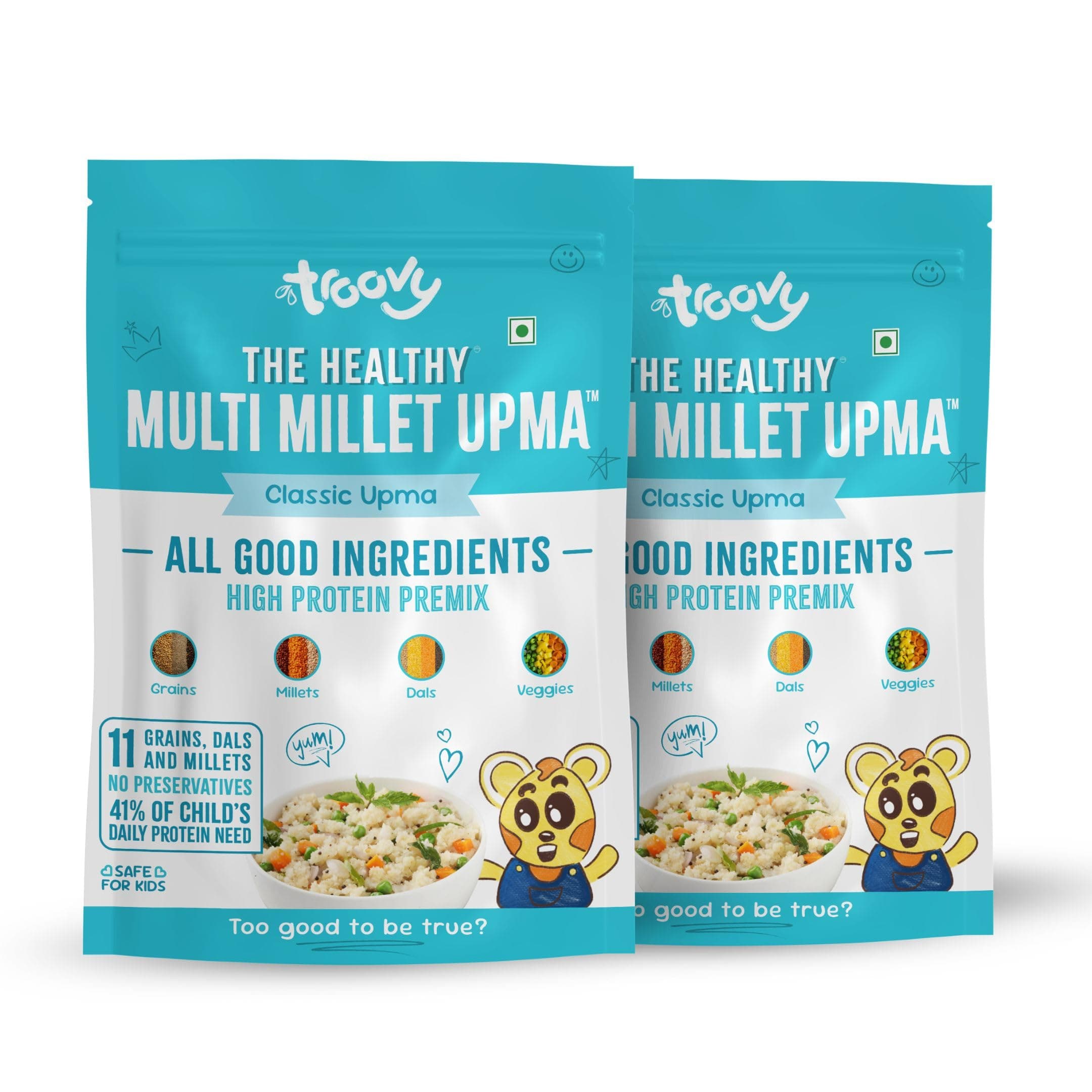 Troovy Healthy High Protein Premix | All Natural Ingredients | No Palm OIl | No Preservatives | Made with the goodneess of 10 grains (Pack of 2, Upma) — image 2