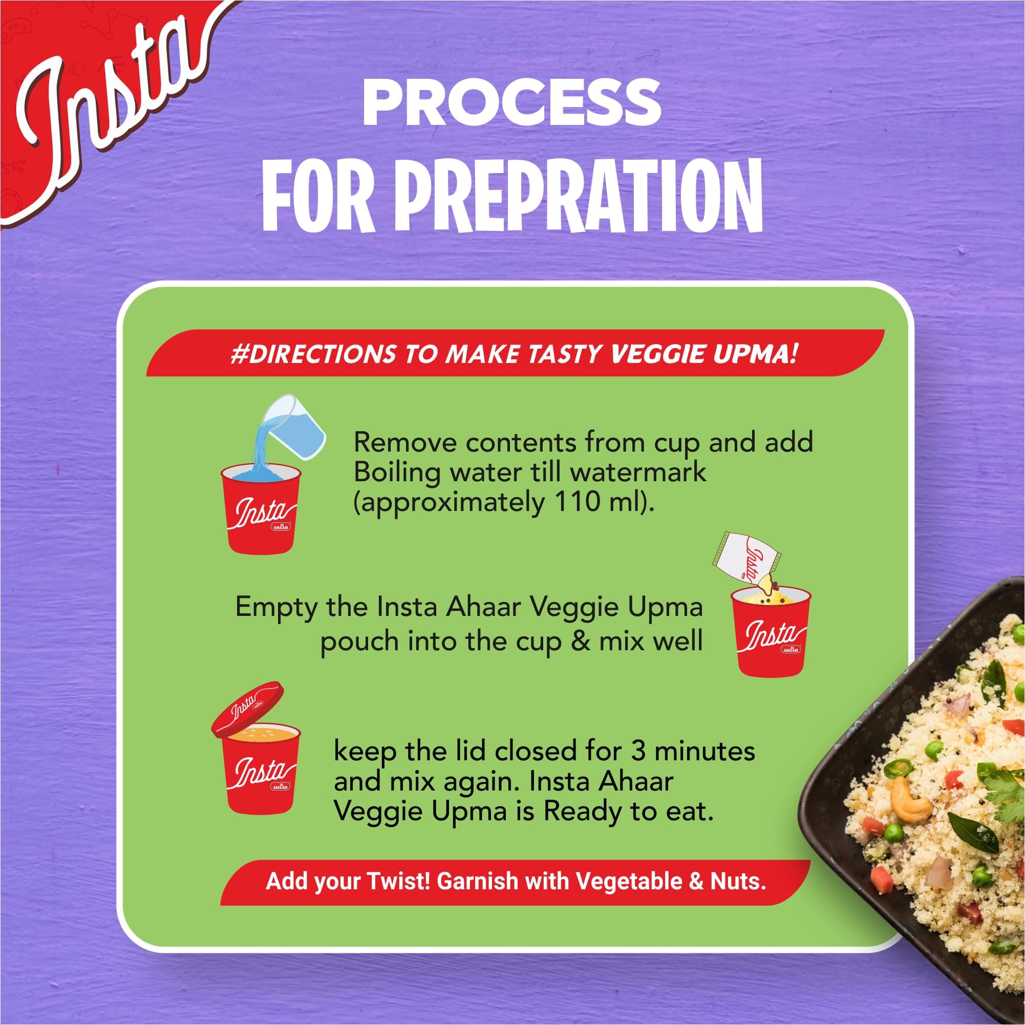 Insta Ahaar Ready To Eat Upma, Cuppa 80g Pack of 1 — image 6