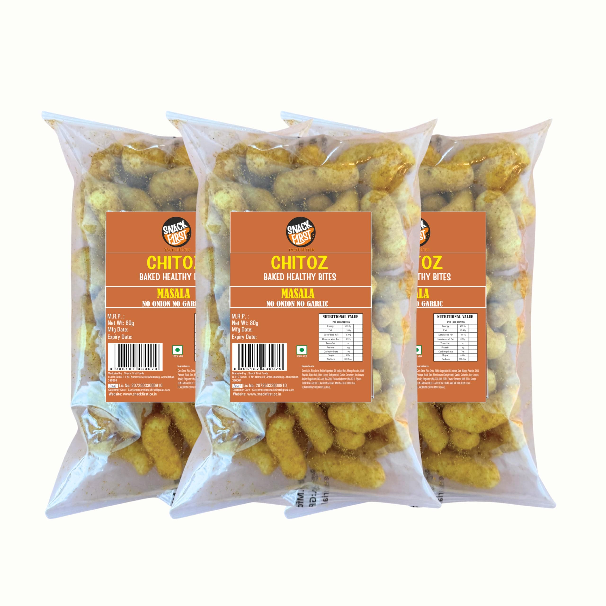 Snack First Baked Puff Corn, Masala Chitoz, Pack of 3, No Onion No Garlic, Jain, Puffed Snack, Corn Puffs, Healthy Snack, Namkeen, 240g — image 2