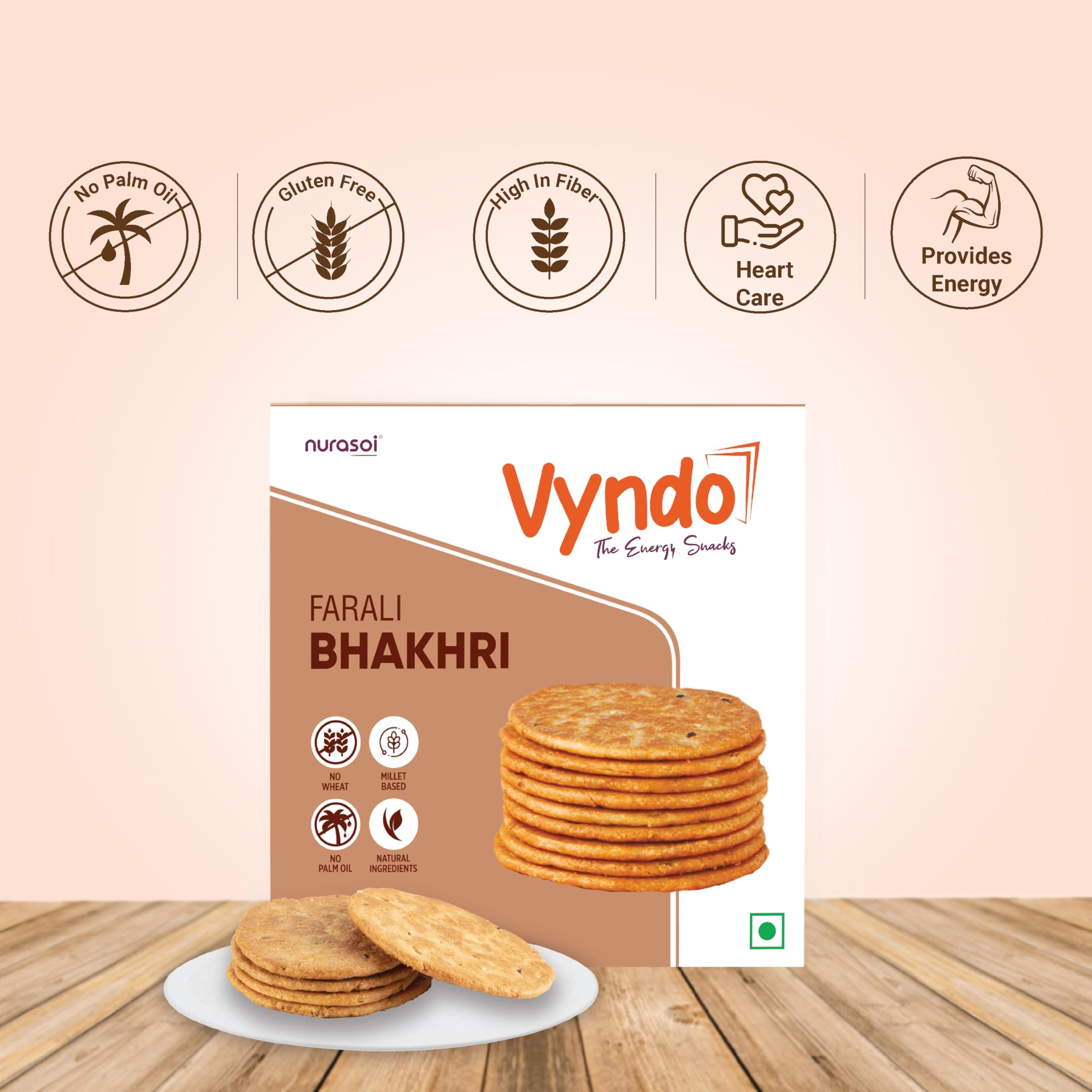 Vyndo All Bhakhri Combo – Pack of 5 (180g Each) | Millet Snacks, Gluten-Free, Healthy Energy Snack for Kids & Adults | Moong Bajra, Masala Ragi, Roasted Ragi, Farali, Jeera — image 8