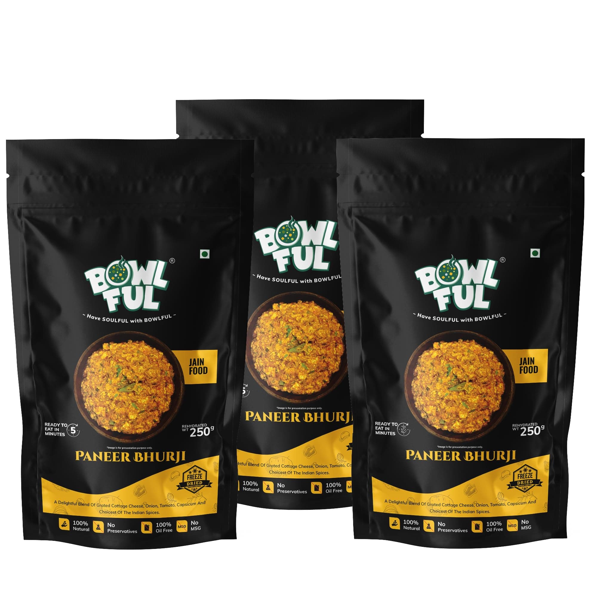 Bowlful Jain Paneer Bhurji, 70 GMS, Protein Rich Paneer with Spices and Vegetables Without Onion and Garlic. Pure Natural, Freeze Dried Food (Pack of 3) — image 2