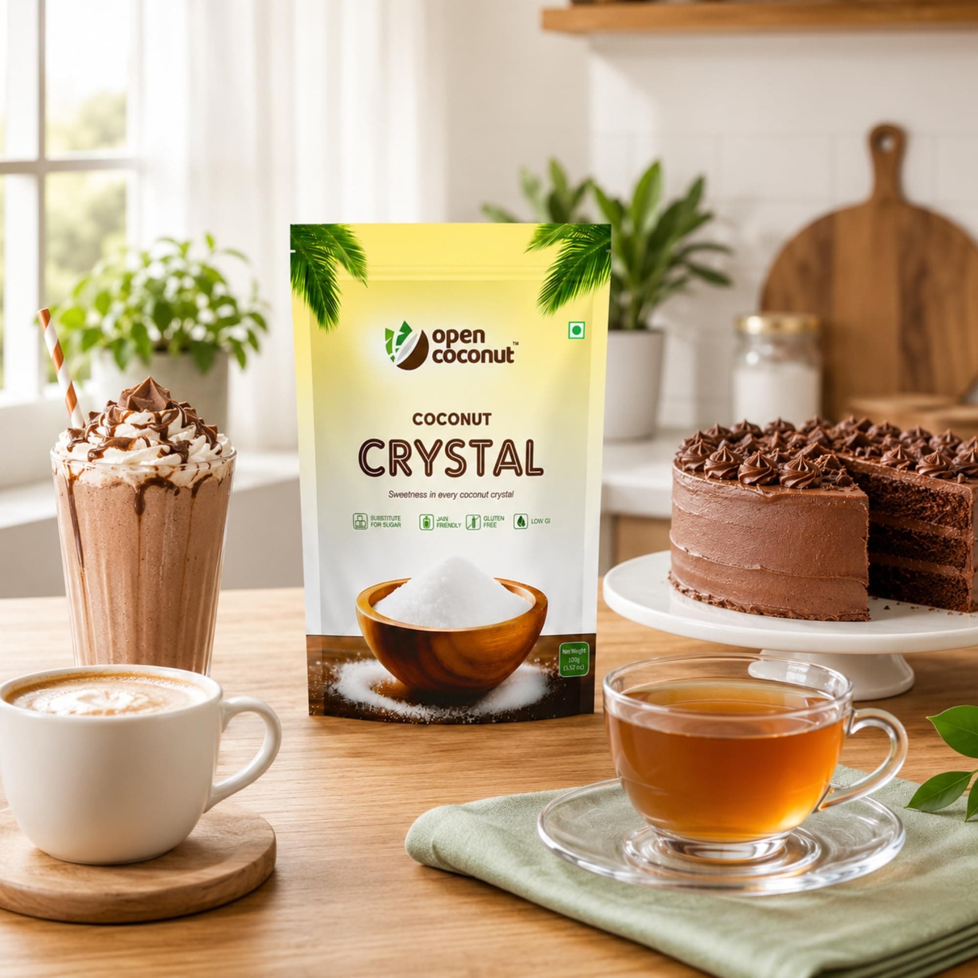 Open Coconut CRYSTAL 100g x 1 Pack - Jain Friendly | Natural Sugar Sweetener Substitute | Low Glycemic Index | Gluten, Sugar, Preservative Guilt Free | Perfect for Cake, Baking, Hot Chocolate, Milkshakes & More — image 8