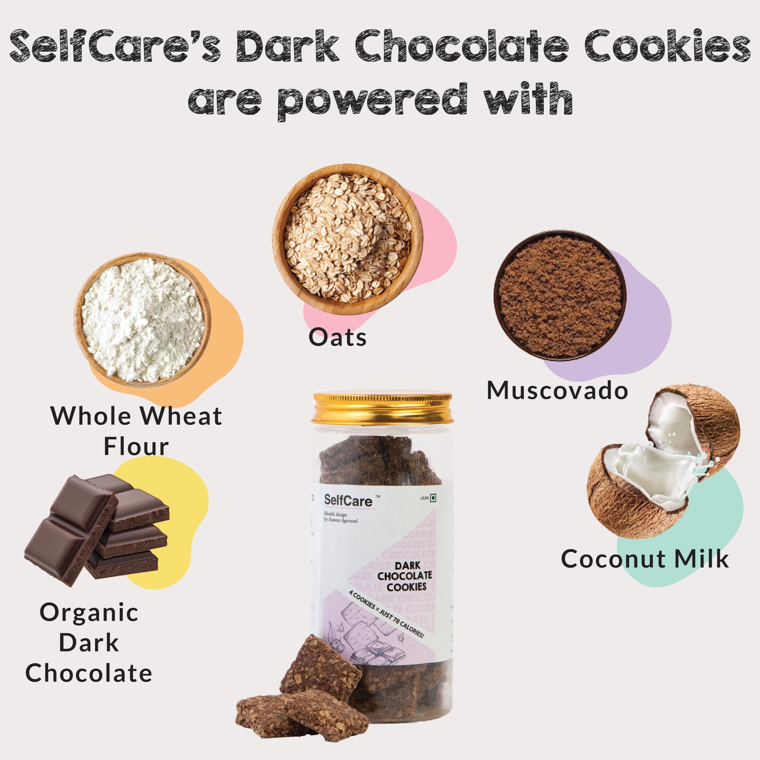 SelfCare By Suman Agarwal Dark Chocolate Oats Cookies 180g - Pack of 1 | Baked - No Maida | No Added Artificial Flavors & Sweeteners | Healthy - Sweet - Tea Time Snack | Jain & Travel Friendly — image 3