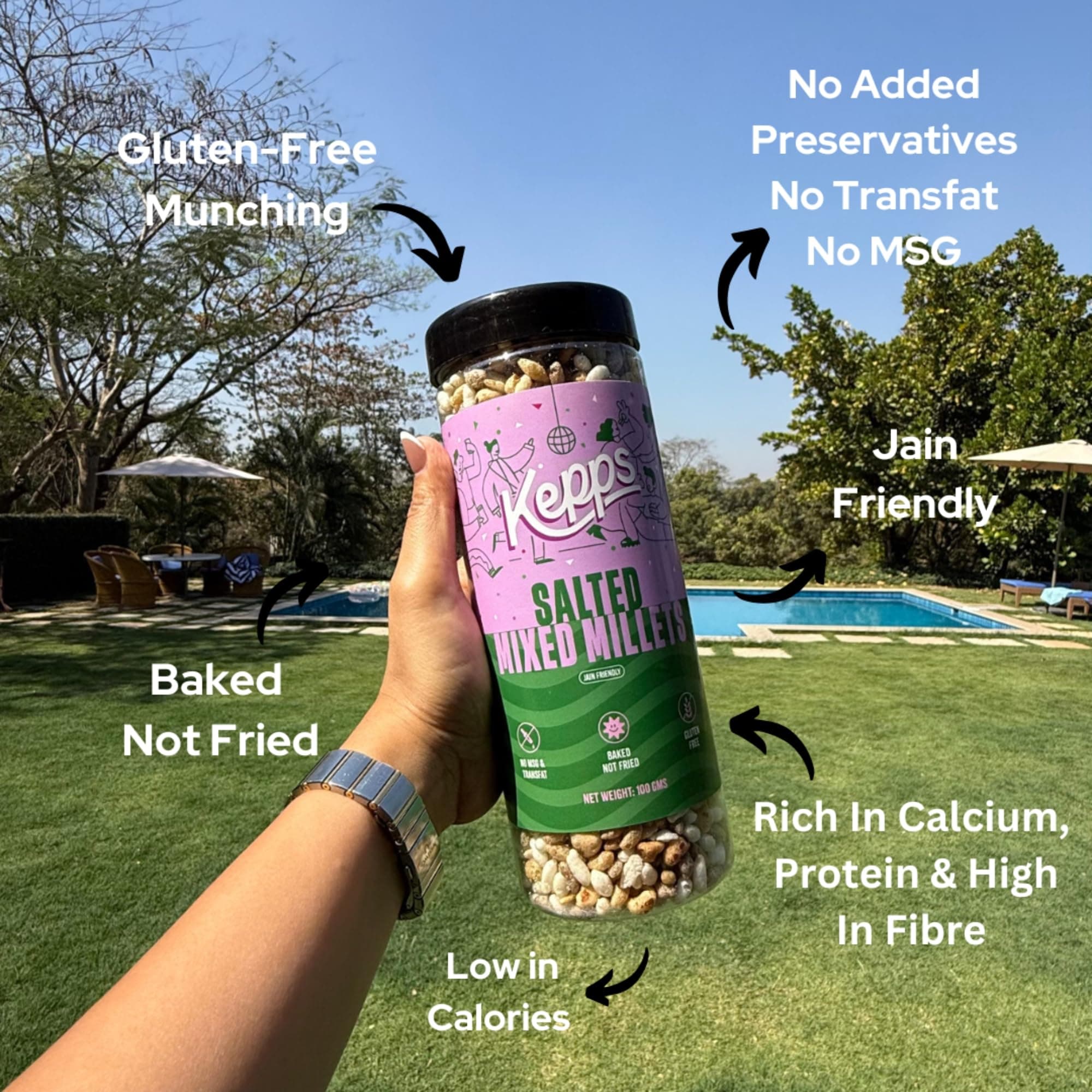 KEPPS Salted Millet Mix | Jain-Friendly Protein Snack | Gluten-Free, High Fiber & Plant Protein | Never Fried, Low-Calorie | Guilt-Free Crunchy Munchies – 100g — image 5