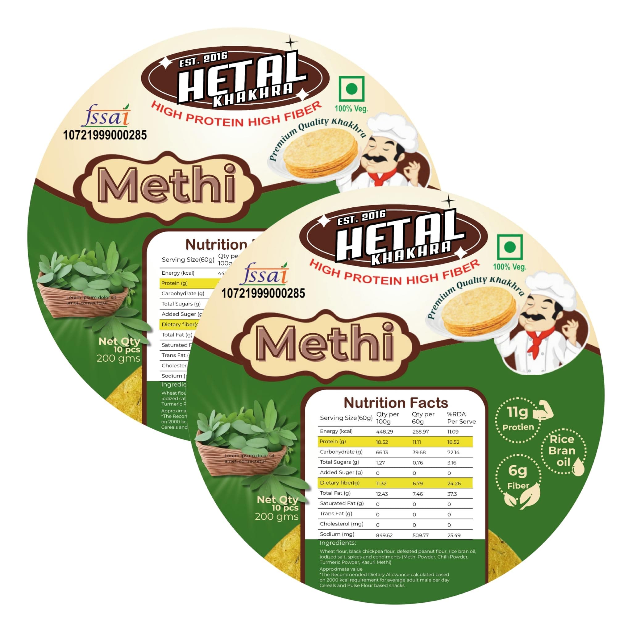 Methi Khakhra | JAIN | Crispy | Ready To Eat | High Protein High Fiber| No Palm Oil | 200g Vacuum Pack Of 2 — image 2