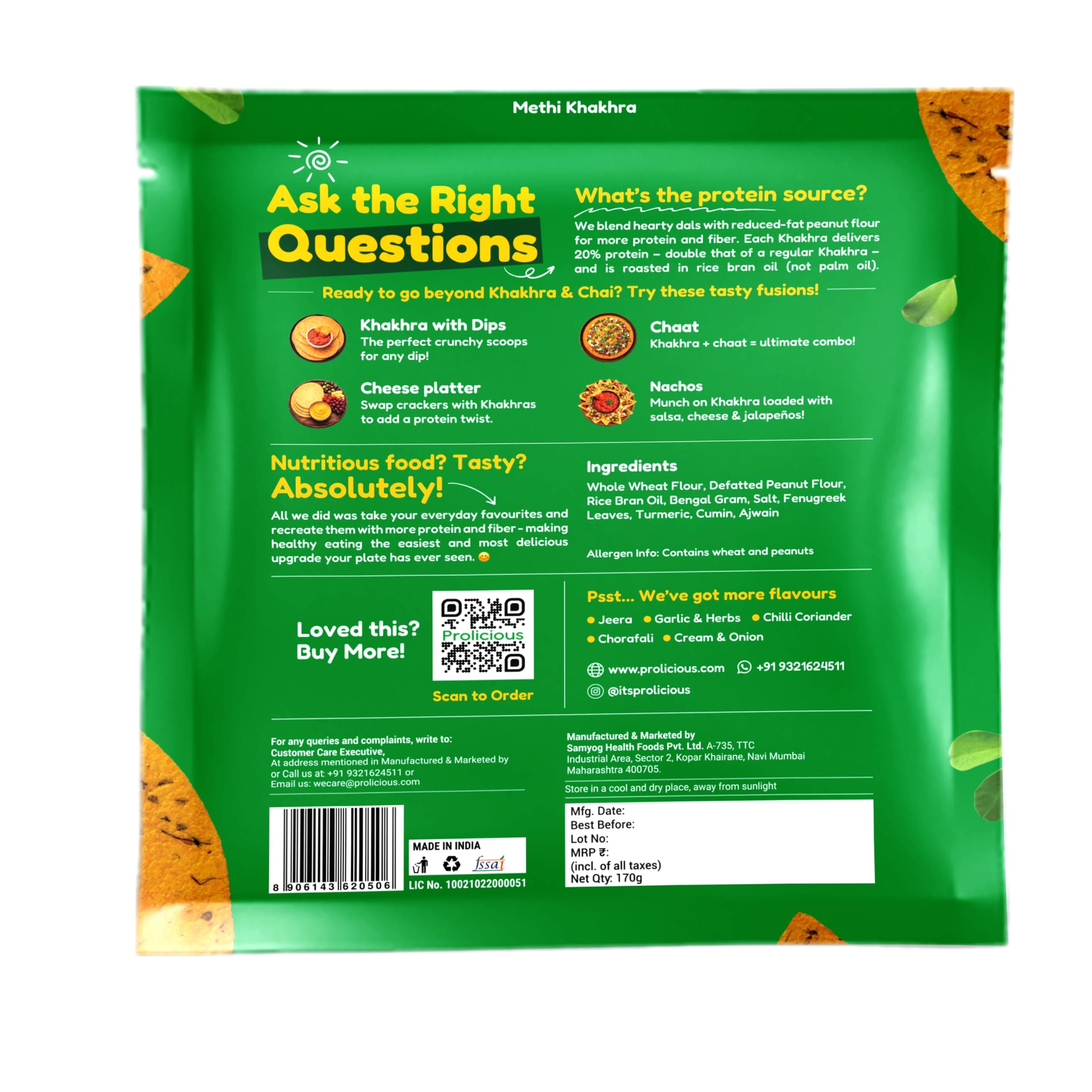 Prolicious High Protein & Fibre-Rich Khakhra Combo Pack | Crispy Healthy Khakhra Snacks | Indian Snack | No Onion No Garlic | Anytime Tea-Time Snack (Pack of 4, 170g Each) — image 8