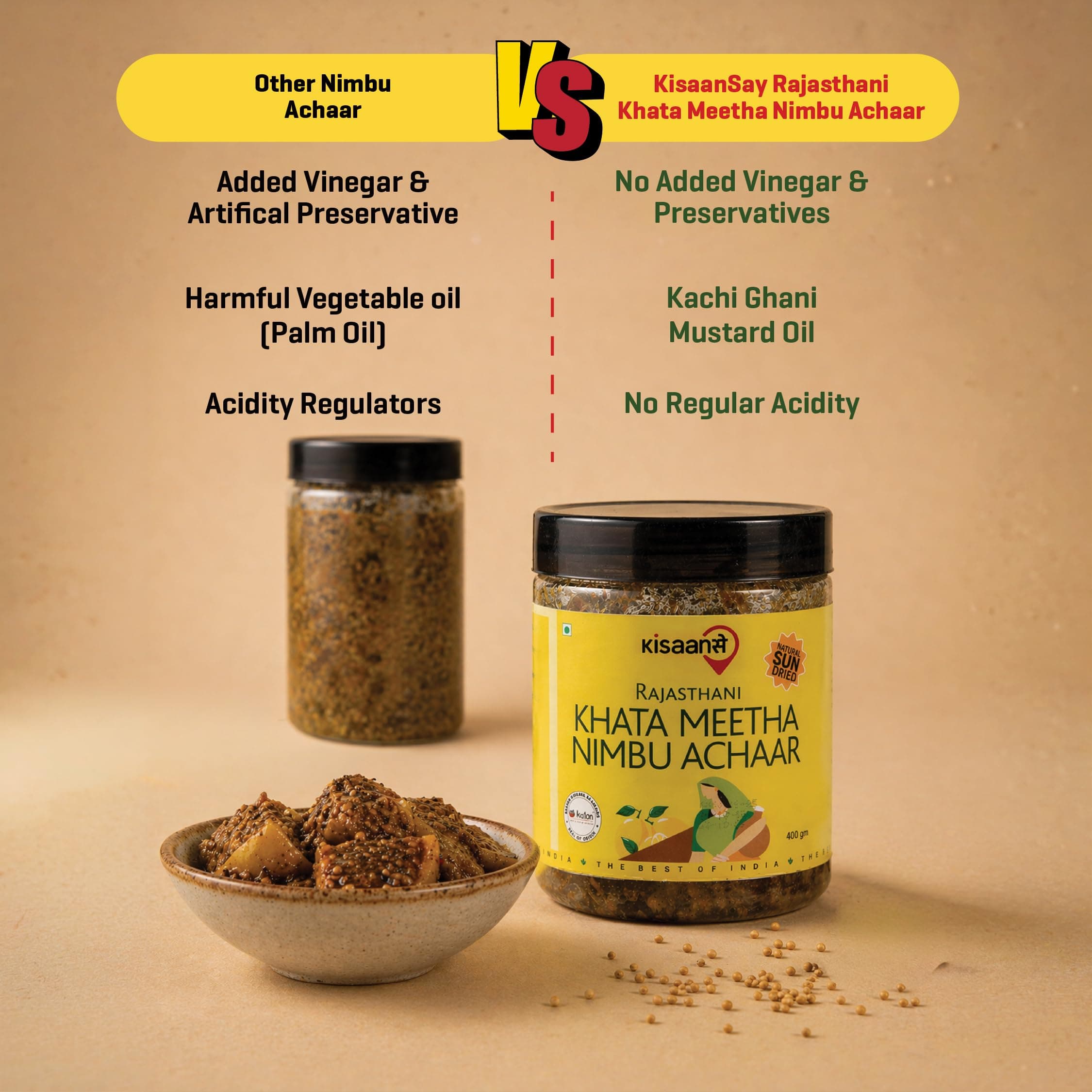 KisaanSay Sweet and Sour Lemon Pickle| Khatta Meetha nimbu Achar | Neembu achaar | 400 GM | Traditional Sweet and sour | No Preservatives, No Vinegar | No Mustard Oil | Sun-Dried | Homemade Taste | Plastic Jar | No Onion & No Garlic | — image 5