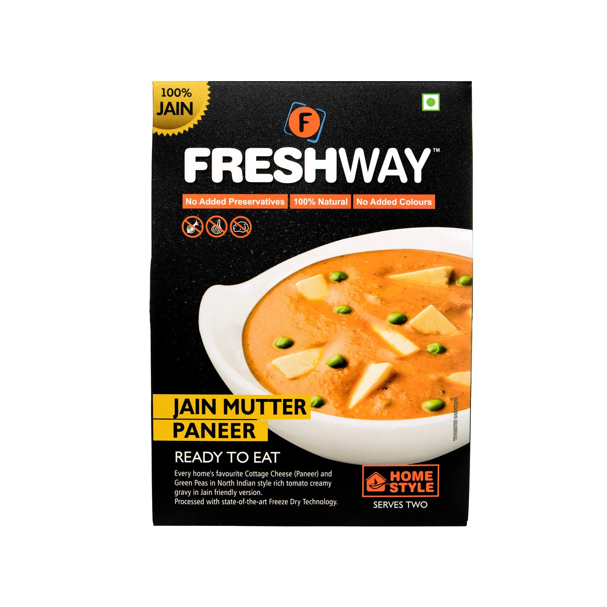 Freshway Ready to Eat Jain Mutter Paneer Pack of 2 | No Onion, No Garlic | Instant Travel Ready Indian Meal | Cooks in 5–7 Minutes | Pure Jain Vegetarian | Quick, Healthy & Delicious | Ideal for Travelers, Office Lunch, Students & On the Go — image 2