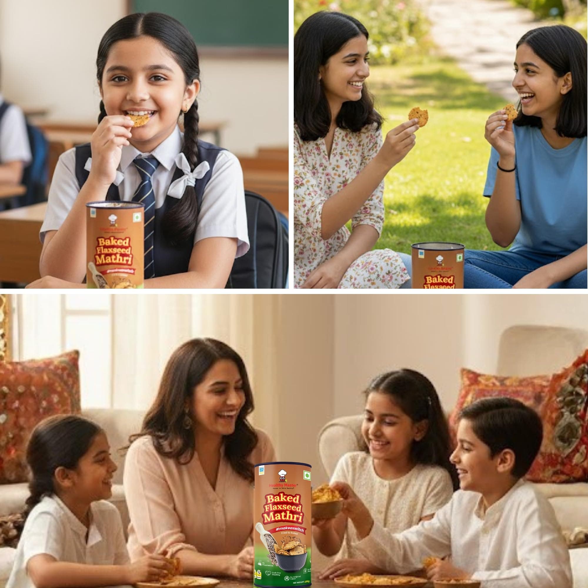 Healthy Master Baked Wheat Mathri (Flax Seed) 250g | No Maida | No Palm Oil | Crispy Crunchy Healthy Snack | 100% Wheat | Namkeen Mathi (Pack of 1) — image 7