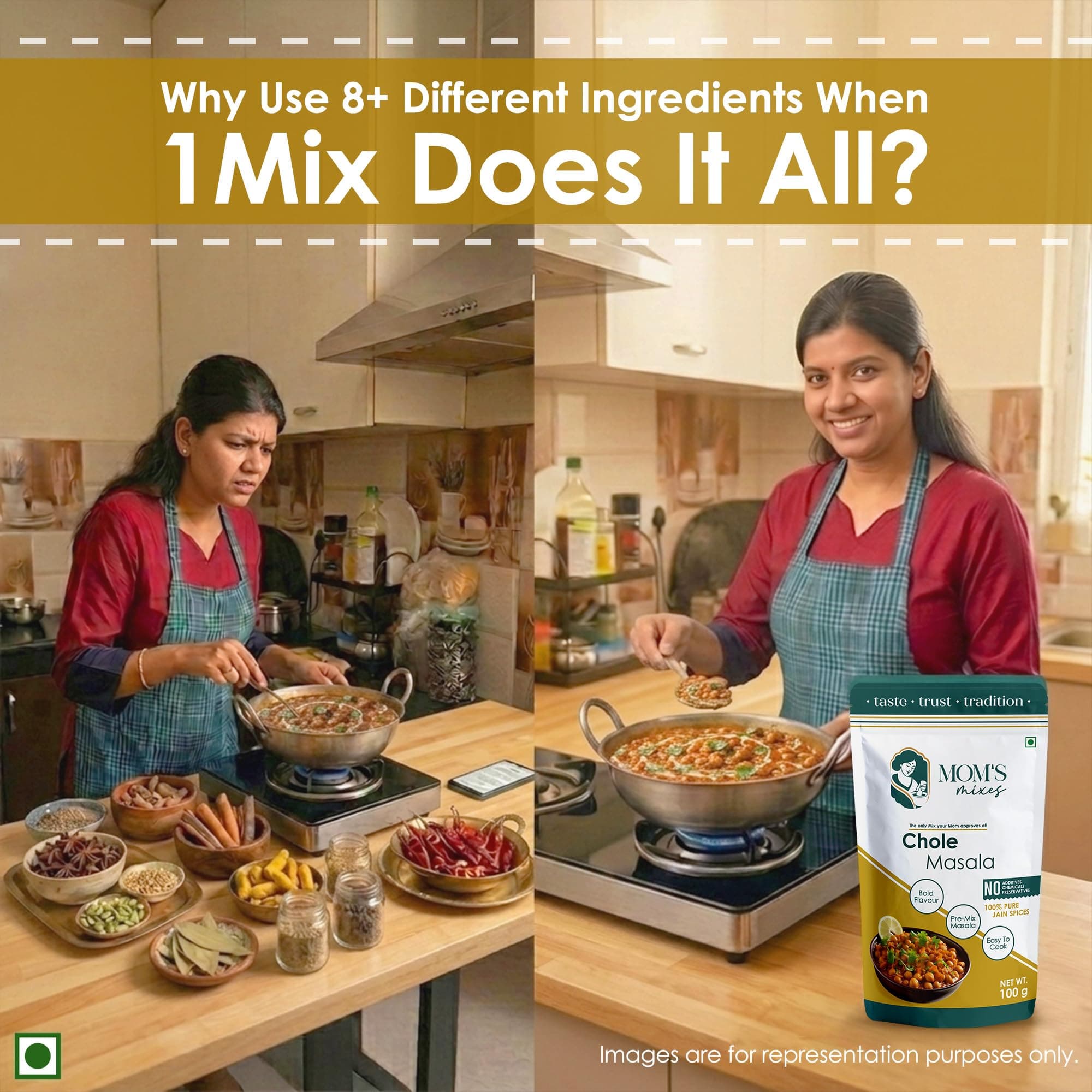Mom’s Mixes Punjabi Style Combo | Pure Jain Spices | No Onion,No Garlic | No Chemical,No preservatives | Rajma Masala + Chole Masala | Bold North Indian Flavour | Ready-to-Mix | 100 gm Each — image 6