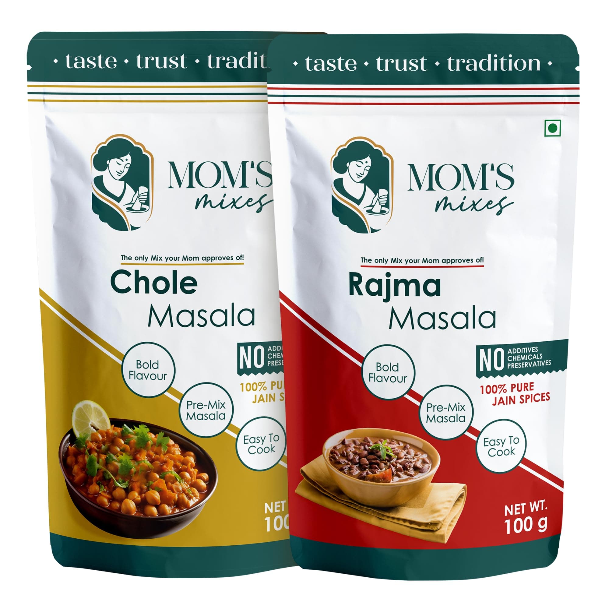 Mom’s Mixes Punjabi Style Combo | Pure Jain Spices | No Onion,No Garlic | No Chemical,No preservatives | Rajma Masala + Chole Masala | Bold North Indian Flavour | Ready-to-Mix | 100 gm Each — image 2