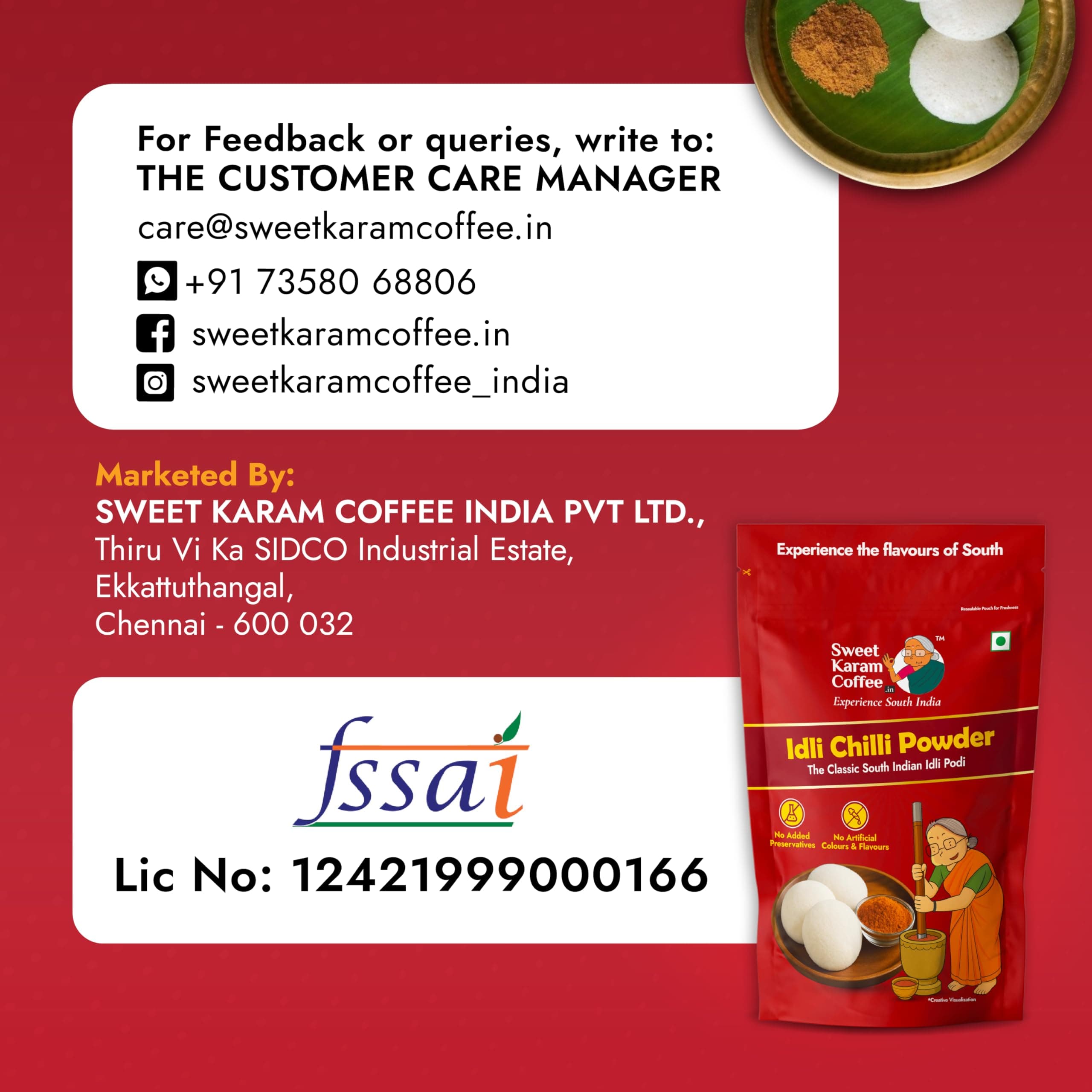 Sweet Karam Coffee Idli Podi (Chilli Gun Powder) – 180g | Authentic South Indian Homemade Spice Mix | Aromatic & Flavorful | No Preservatives | Tasty & Healthy | Perfect with Idli, Dosa & Rice — image 8