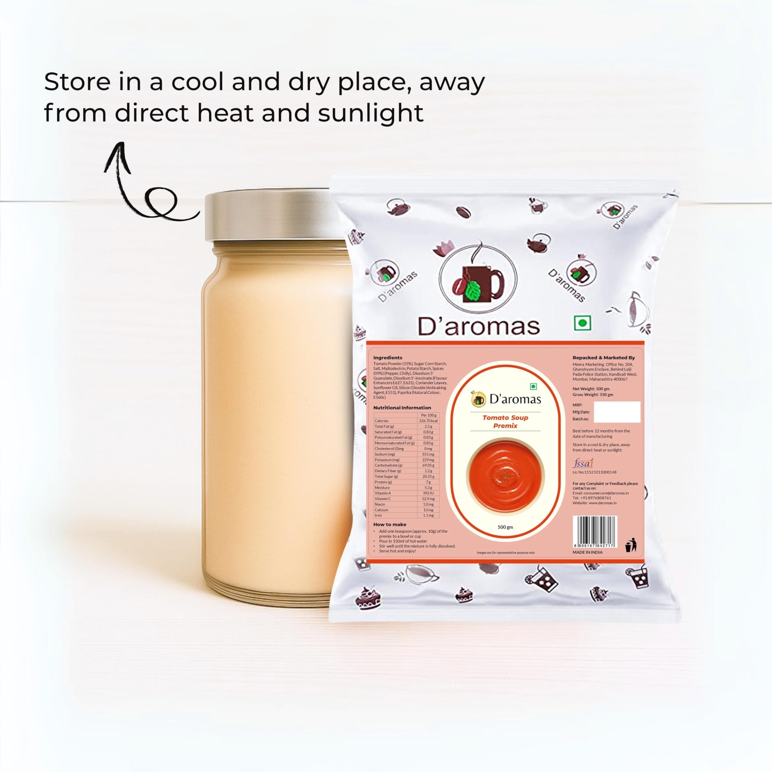 D'aromas Instant Jain Tomato Soup 2.5Kg, Instant Premix Powder With No Onion & No Garlic, Instant Mix Powder, Veg Soup, No Artificial Flavour & Colour (Each 500gm) (Pack Of 5) — image 5