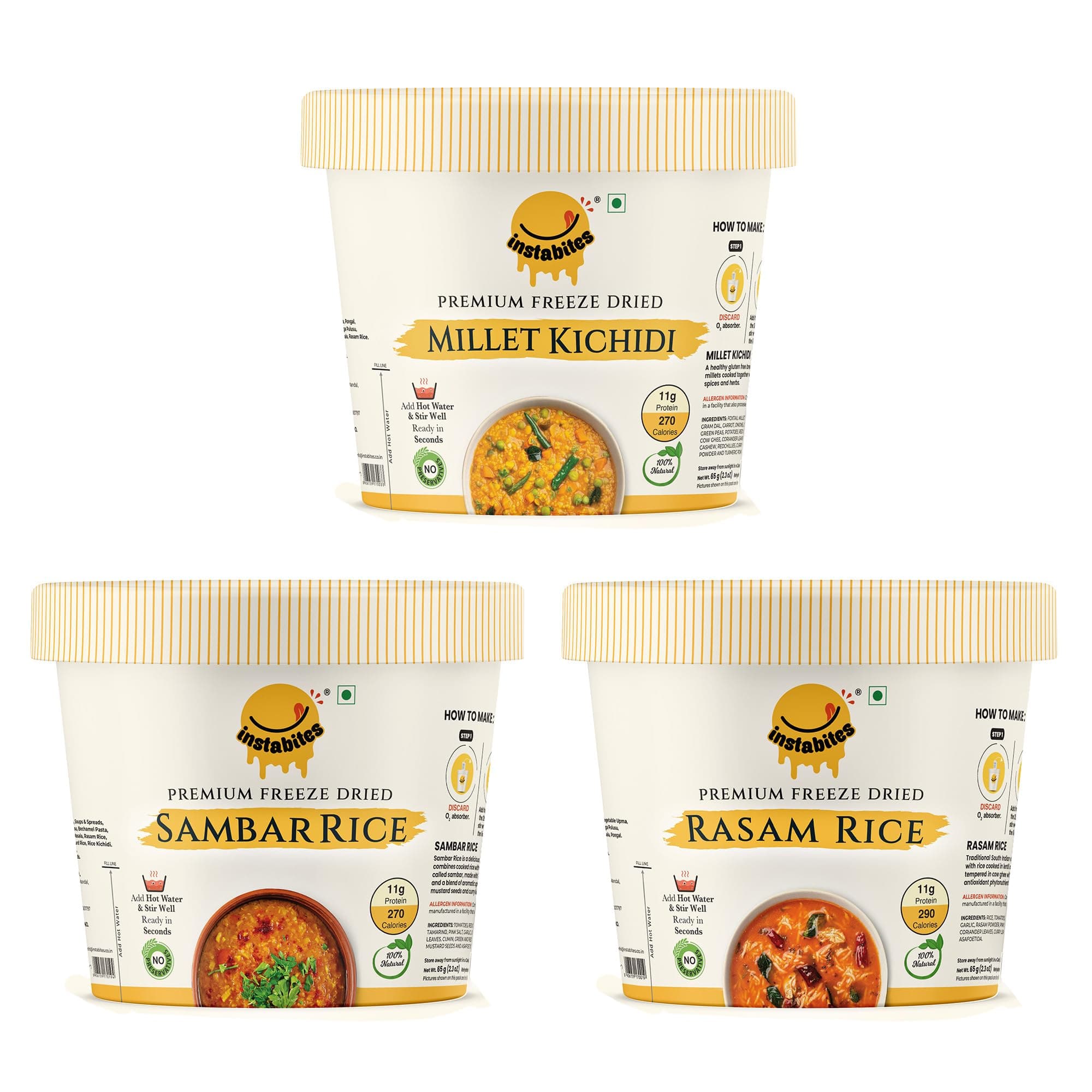 Instabites Ready To Eat Combo of Millet Kichidi, Sambar Rice, Rasam Rice No Added Preservatives and Ready to Eat in Minutes - Pack of 3 — image 2