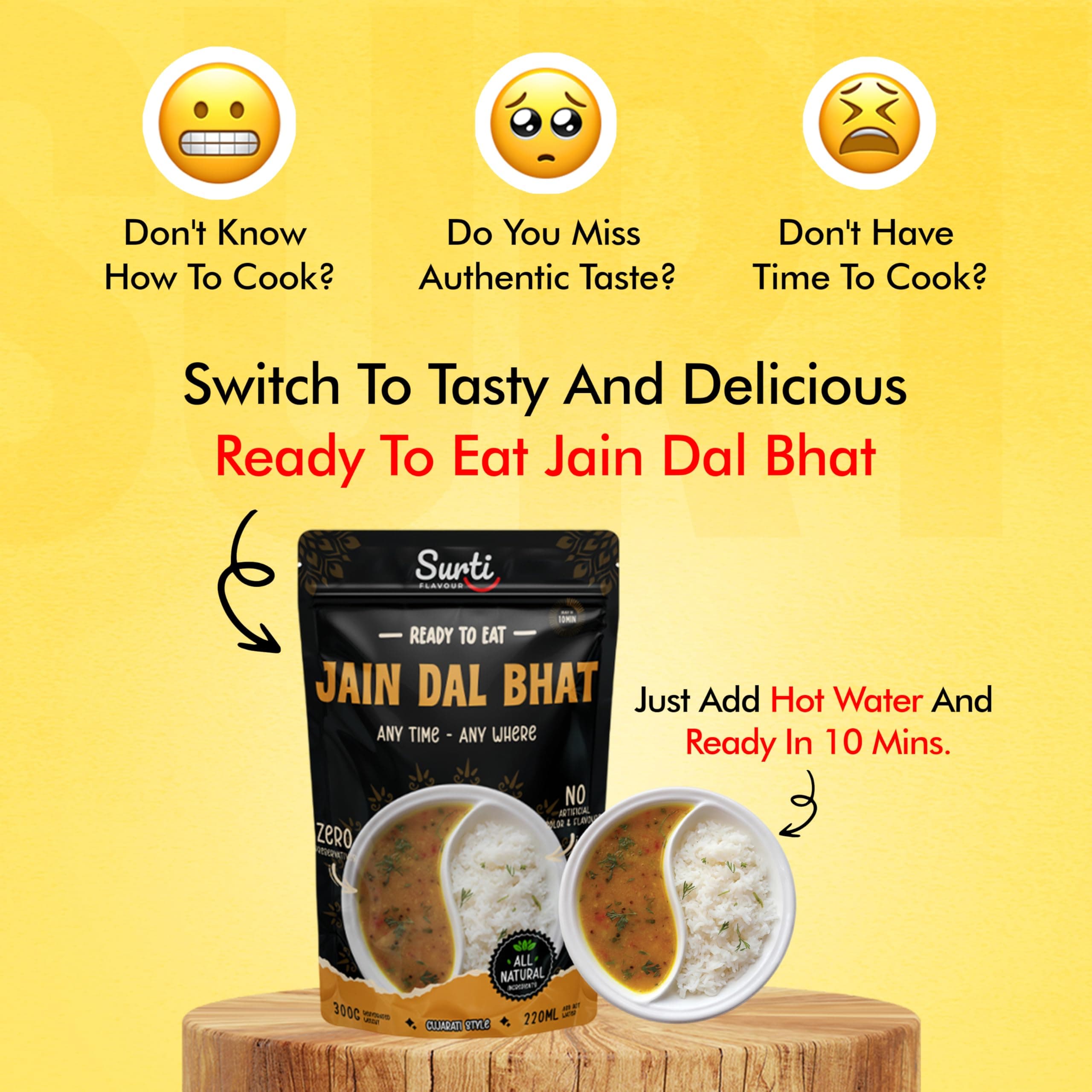 Surtiflavour Authentic Jain Dal Bhat, Ready-to-Eat Indian Dish, 300 Gram, Gluten-Free, Preservative-Free (Pack of 2) — image 8