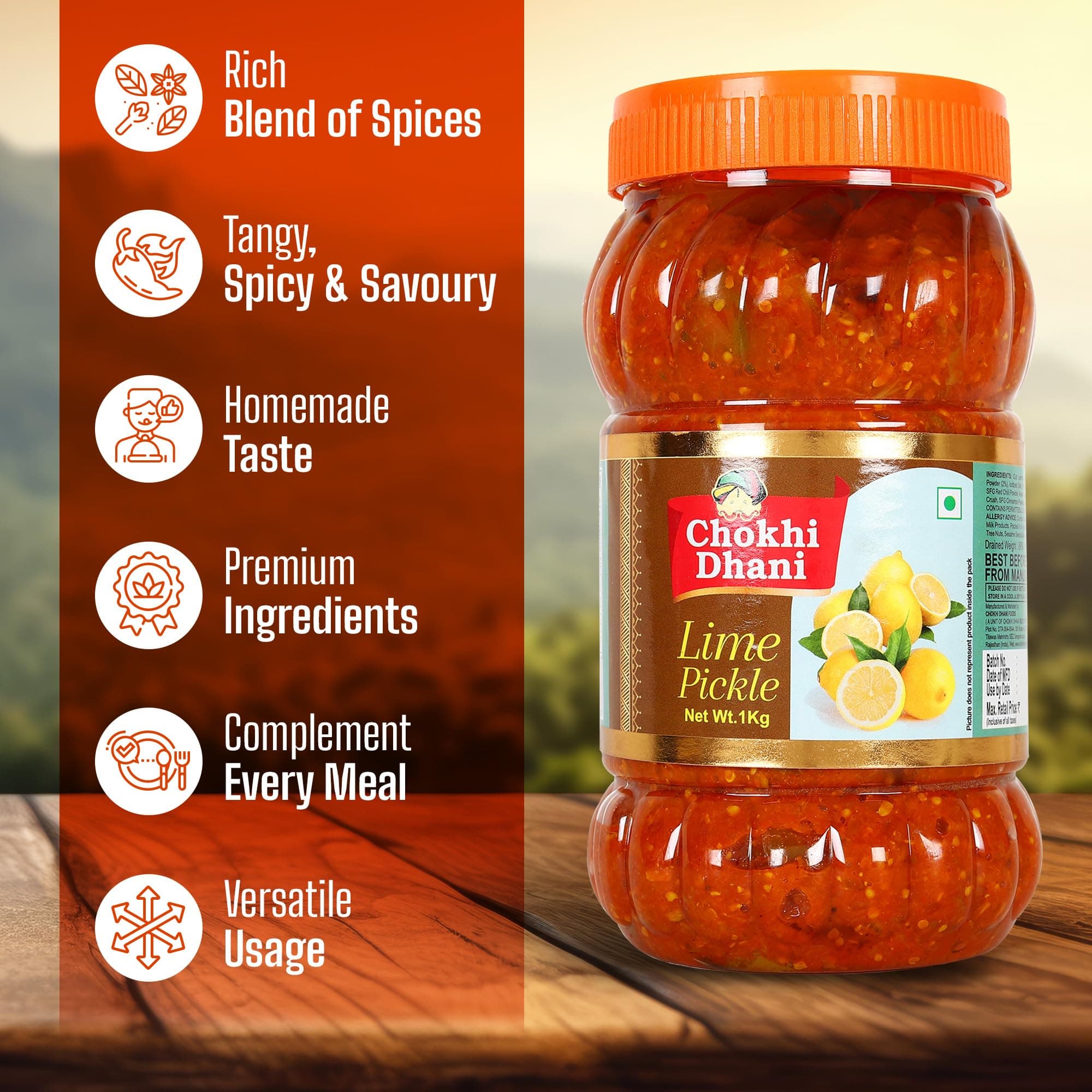 Chokhi Dhani Lime Pickle Pack of 2 (1kg Each) | Nimbu Achar | Oil Free Lemon Pickle | No Onion No Garlic | Tangy & Spicy Indian Pickle | Homemade Style — image 4