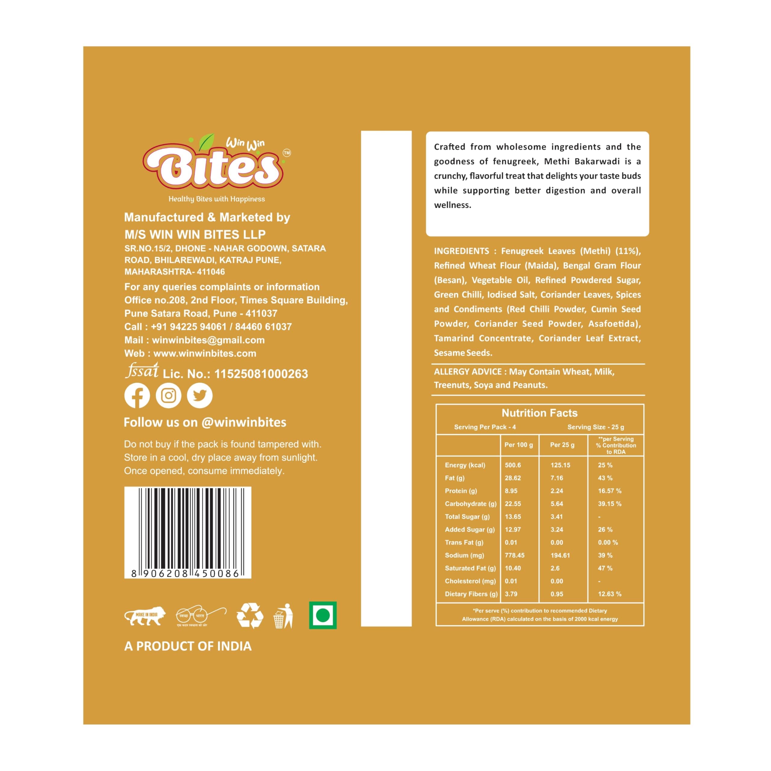 Win Win Bites Healthy Bites with Happiness Methi Bhakarwadi | Traditional Indian Snack | Crunchy & Spicy | Authentic Taste | No Onion No Garlic | 480 gm (3 x 160g Pack) — image 4