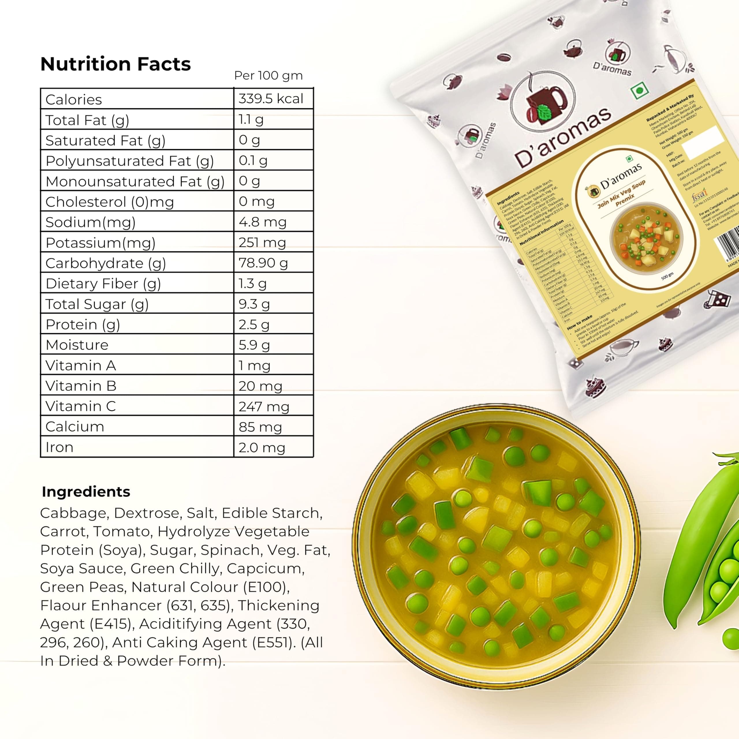 D'aromas Instant Mix Veg Soup 4Kg, Instant Premix Powder With No Onion & No Garlic, Instant Mix Powder, Veg Soup, No Artificial Flavour & Colour (Each 500gm) (Pack Of 8) — image 2