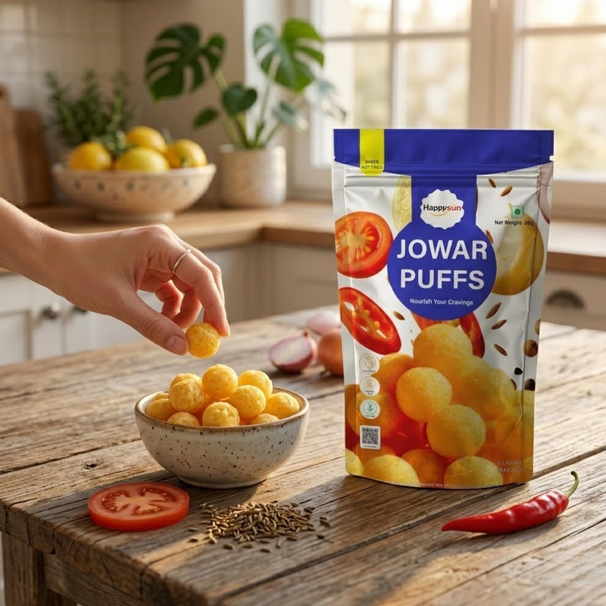 HAPPYSUN Jowar Puffs | Classic Masala | Crunchy Millet Snack | Baked | No Palm Oil | 30g — image 4