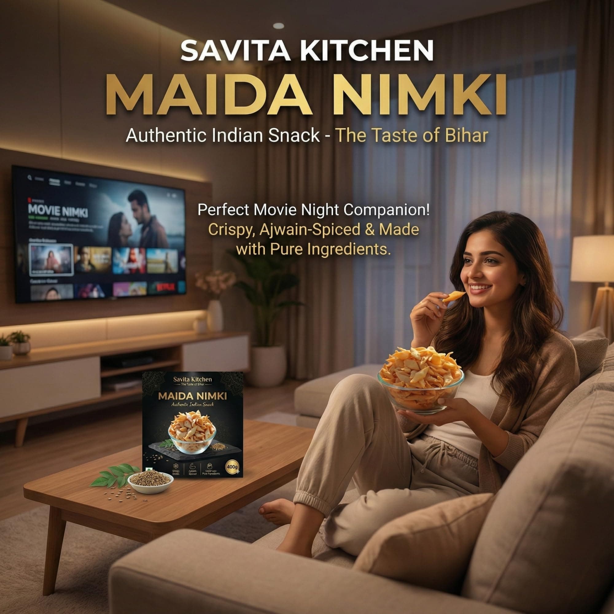 Savita Kitchen Authentic Maida Nimki (Namak Para) | Crispy Indian Tea-Time Snack | Bihar Style Homemade Namkeen | Ajwain Spiced, No Artificial Flavors | 400g — image 9