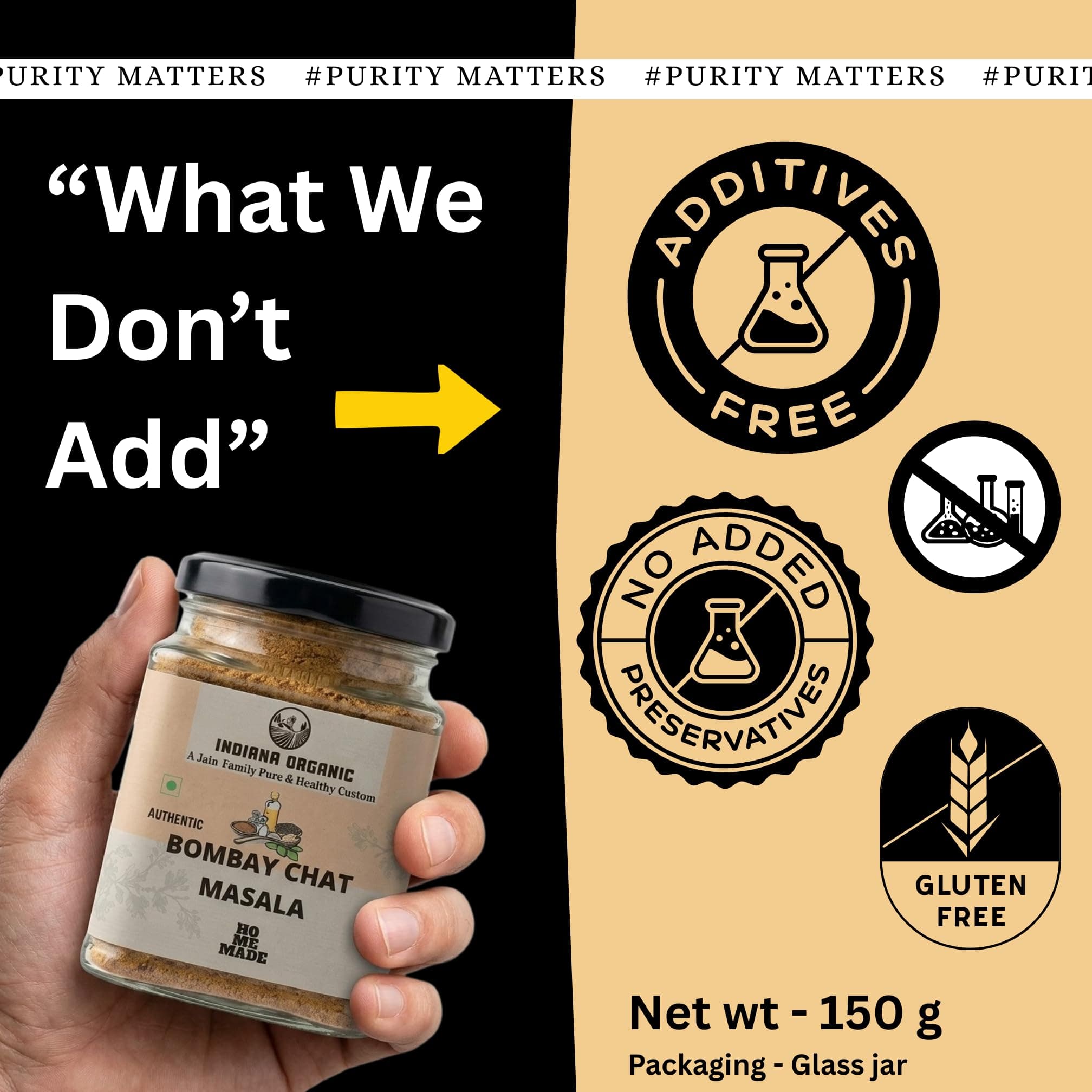 Indiana Organic Bombay Chat Masala (150g) | Pure Jain & No Onion-Garlic Spice Blend | Low Salt & High Spice Potency | Freshly Packed Authentic Indian Chaat Masala for Salads, Fruits, and Snacks — image 6
