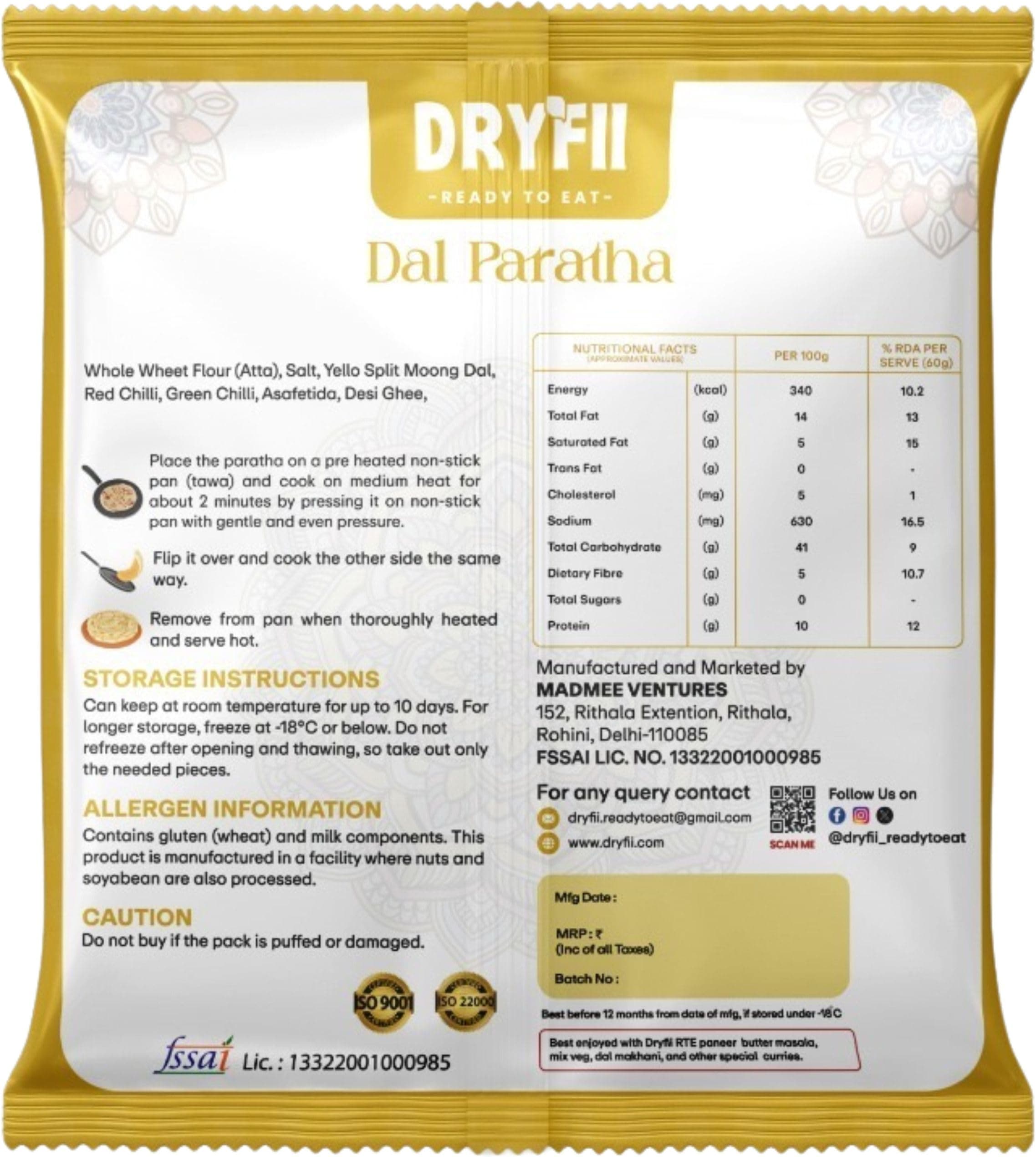 Dryfii Ready-to-Eat Dal Paratha (5 Pcs Parathas) with Jain Dal Tadka | Veg Combo Meal | Pure Vegetarian — image 2