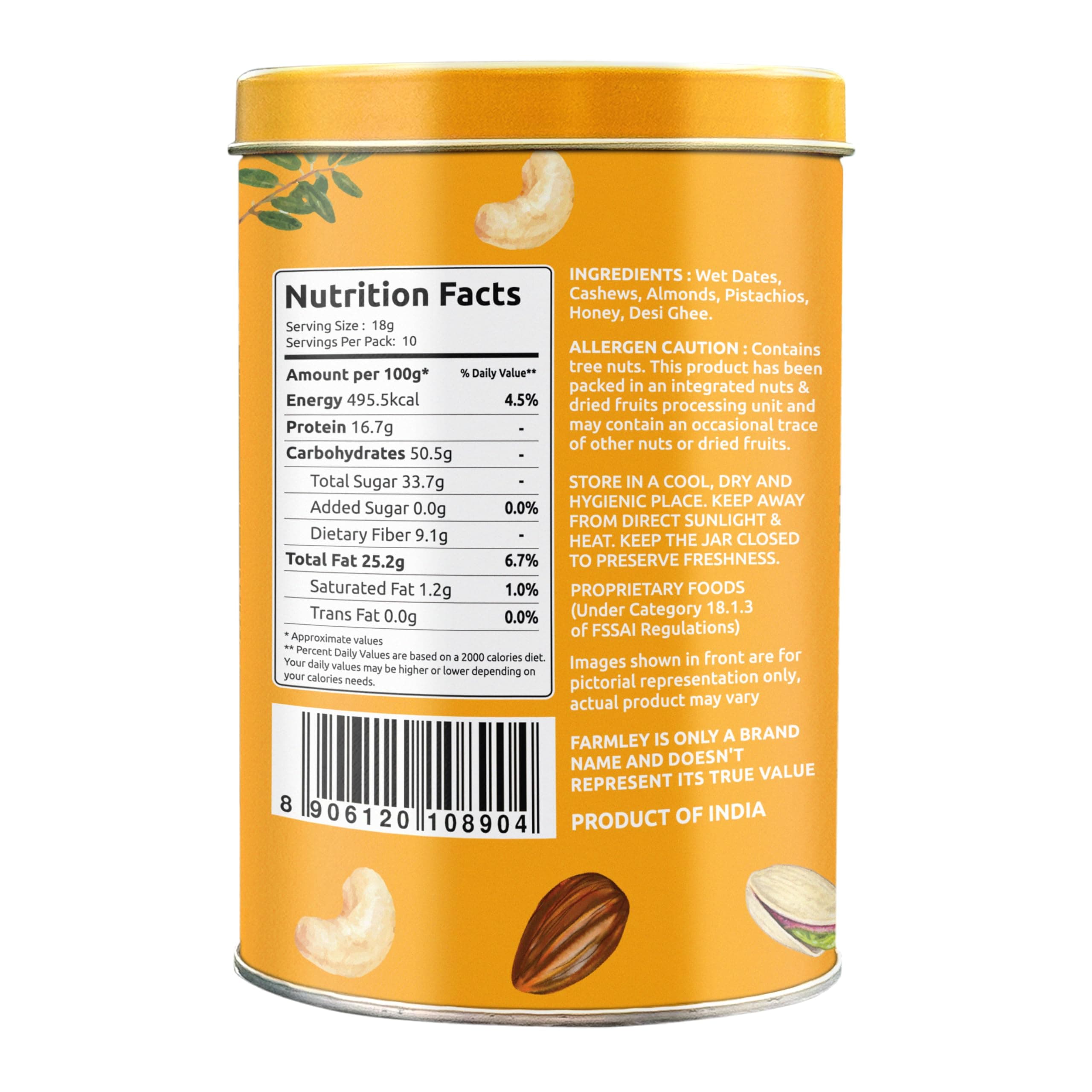 Farmley Date Bites I Dates Barfi Made with Dates, Pista, Cashews, Almonds, Honey and Pure Ghee I Dry Fruits Nuts, Healthy Snacks Sweets,Gluten Free, No Added Sugar (200g, Dates Bites Jar) — image 2