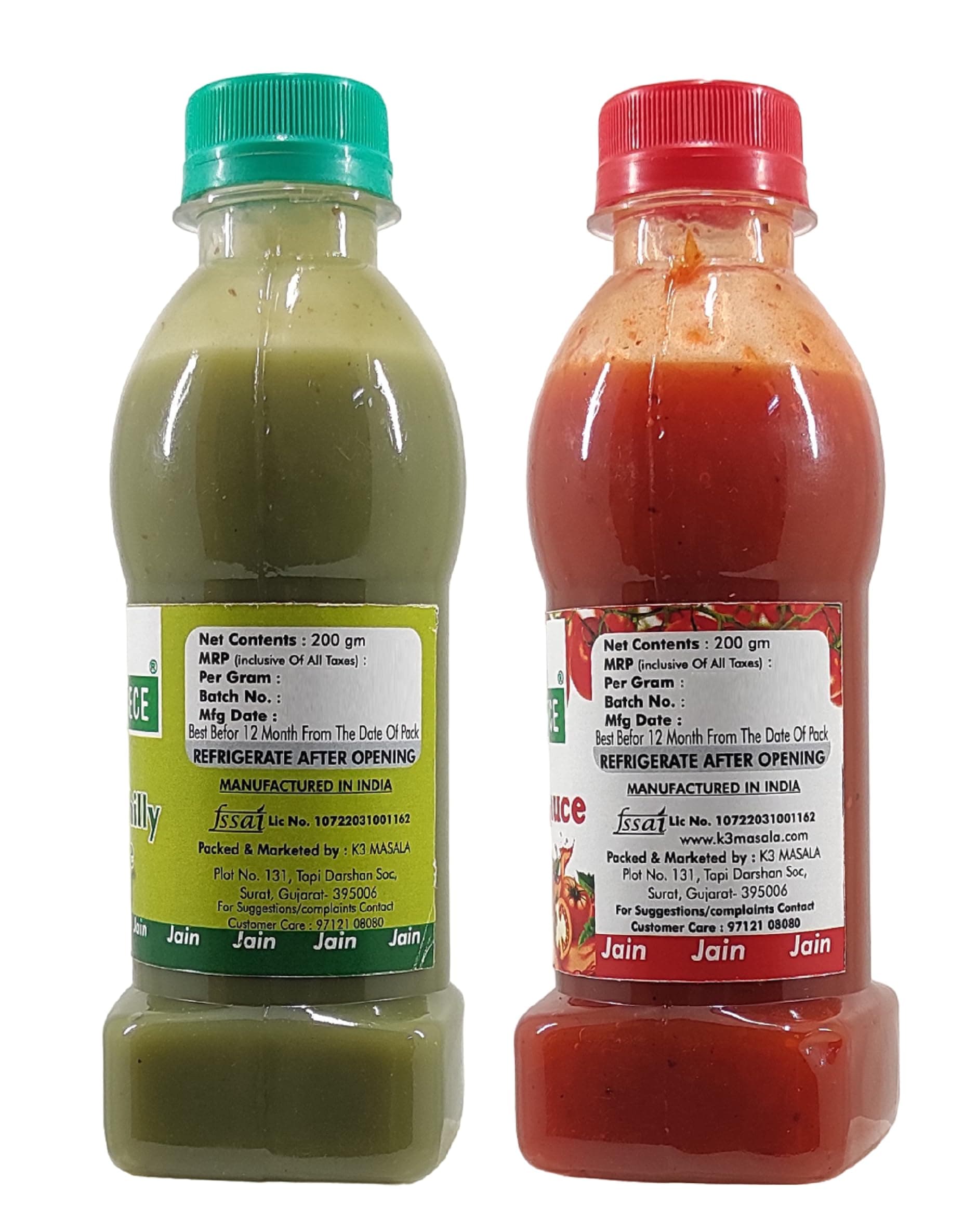 K3 Masala Green Piece Jain Sauce/Catchup Combo Without Onion/Garlic/Potato Tomato Sauce(200Gm)And Green Chilli Sauce(200Gm)(Pack Of 2)Sauce(400 G) — image 3