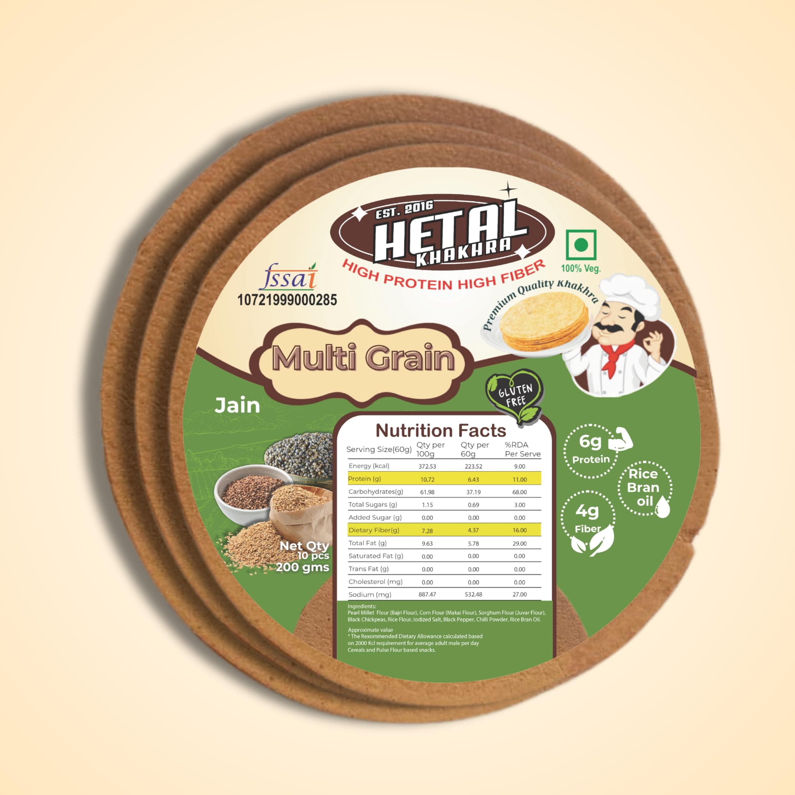 Malti Grain Khakhra JAIN | Gluten Free | Crispy| Ready To Eat | High Protein High Fiber| No Palm Oil | 200g Vacuum Pack Of 2 — image 2