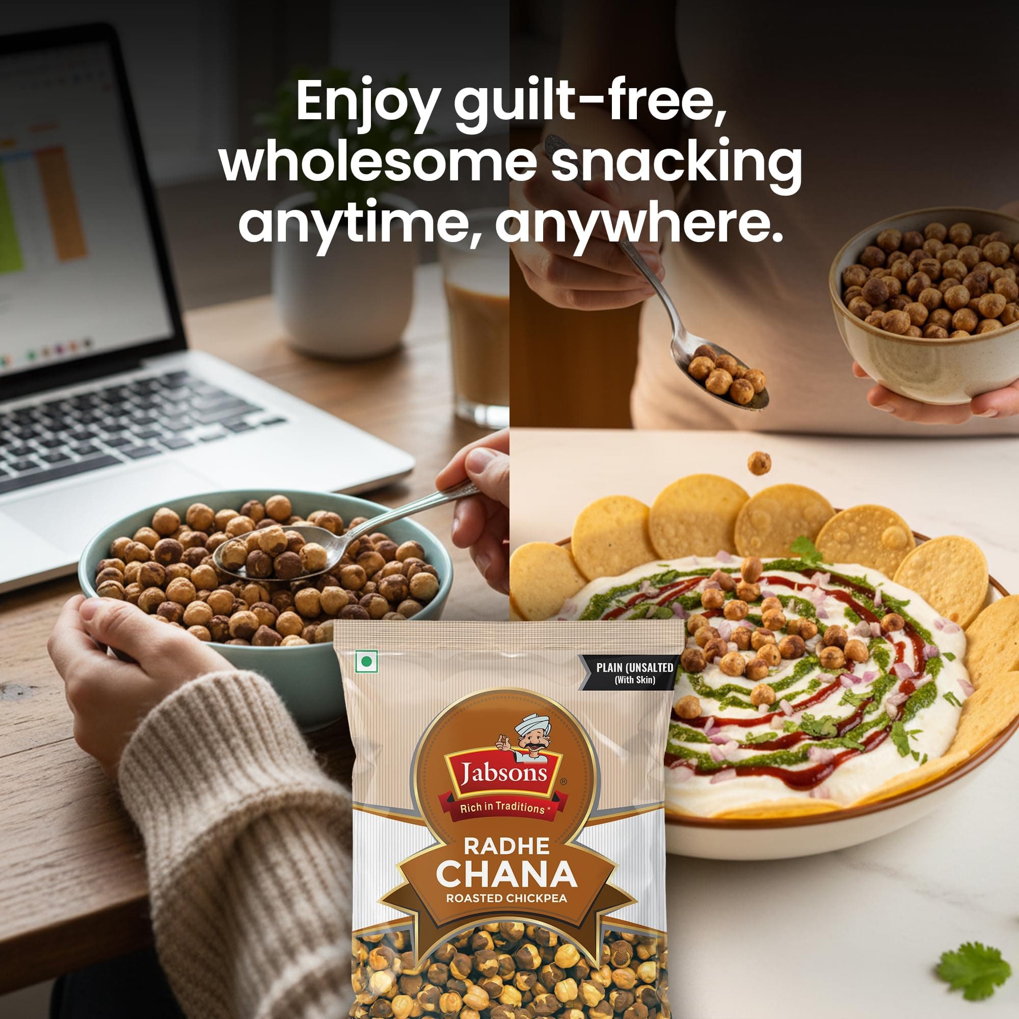 Jabsons Roasted Chana Radhe Plain, 200gm| pack of 9| 100% roasted | No Onion No Garlic | Crunchy Protein Snacks Bhuna Chana Ready to eat Unsalted — image 8