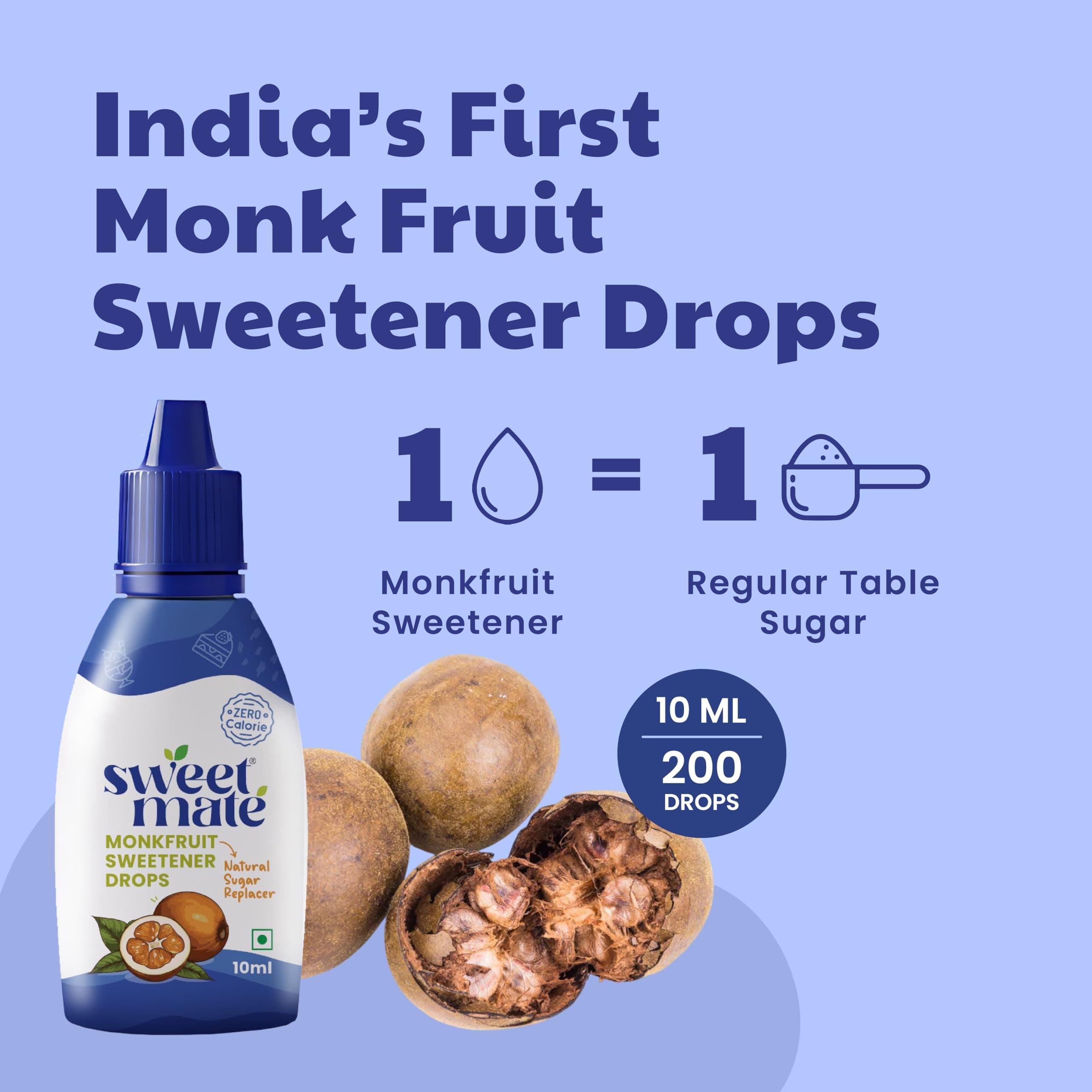 Sweetmate Monk Fruit Drops - 10ml | 1:1 Natural Sugar Replacer | Zero Calories, Diabetic & Keto Friendly | Tastes Just Like Sugar | Ideal for Tea, Coffee, Baking & Cooking — image 3