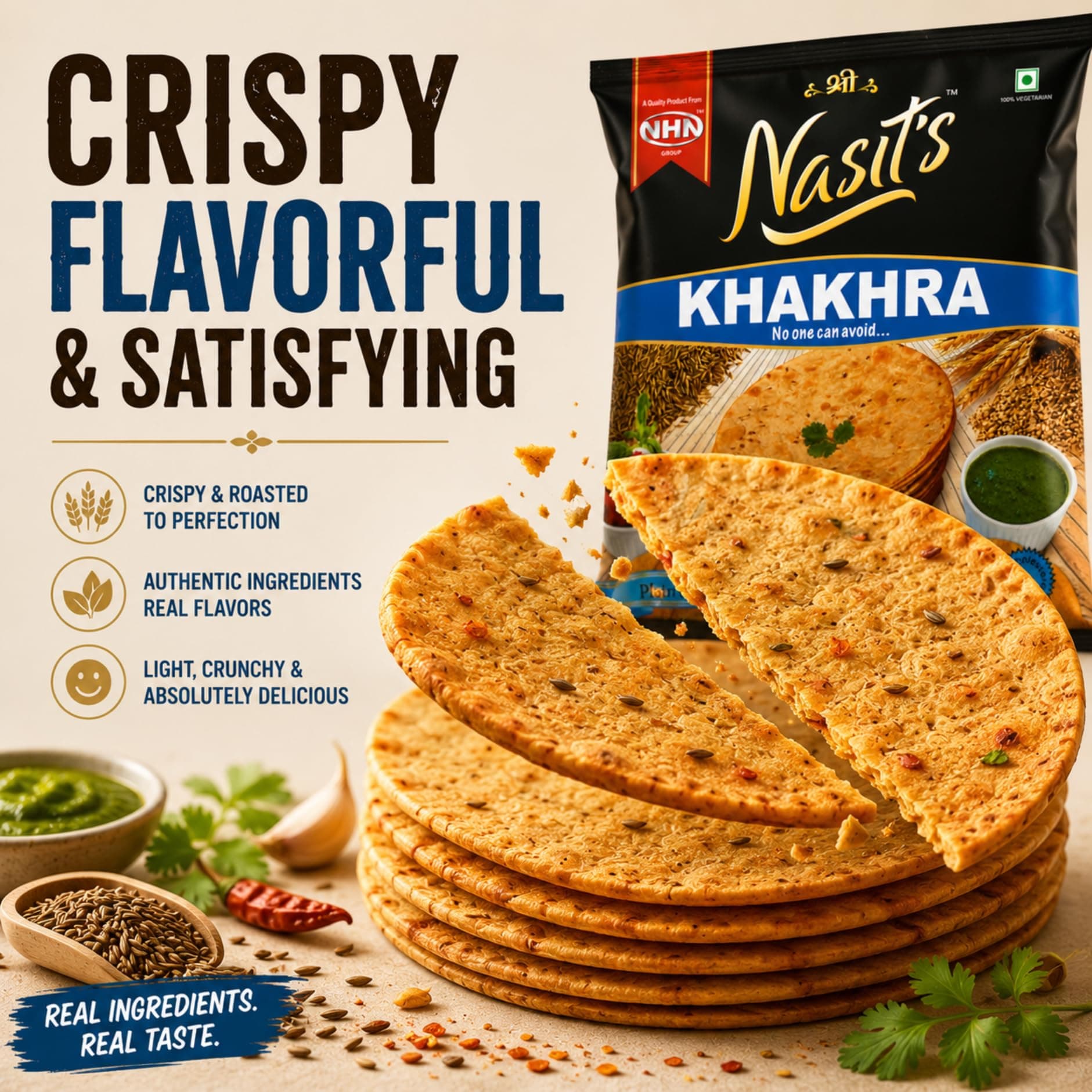 Nasit's Khakhra, Crispy Roasted Gujarati Snack, Multiple Flavors, Tea-Time Ready to Eat, 200g (Chilli Coriander) — image 6