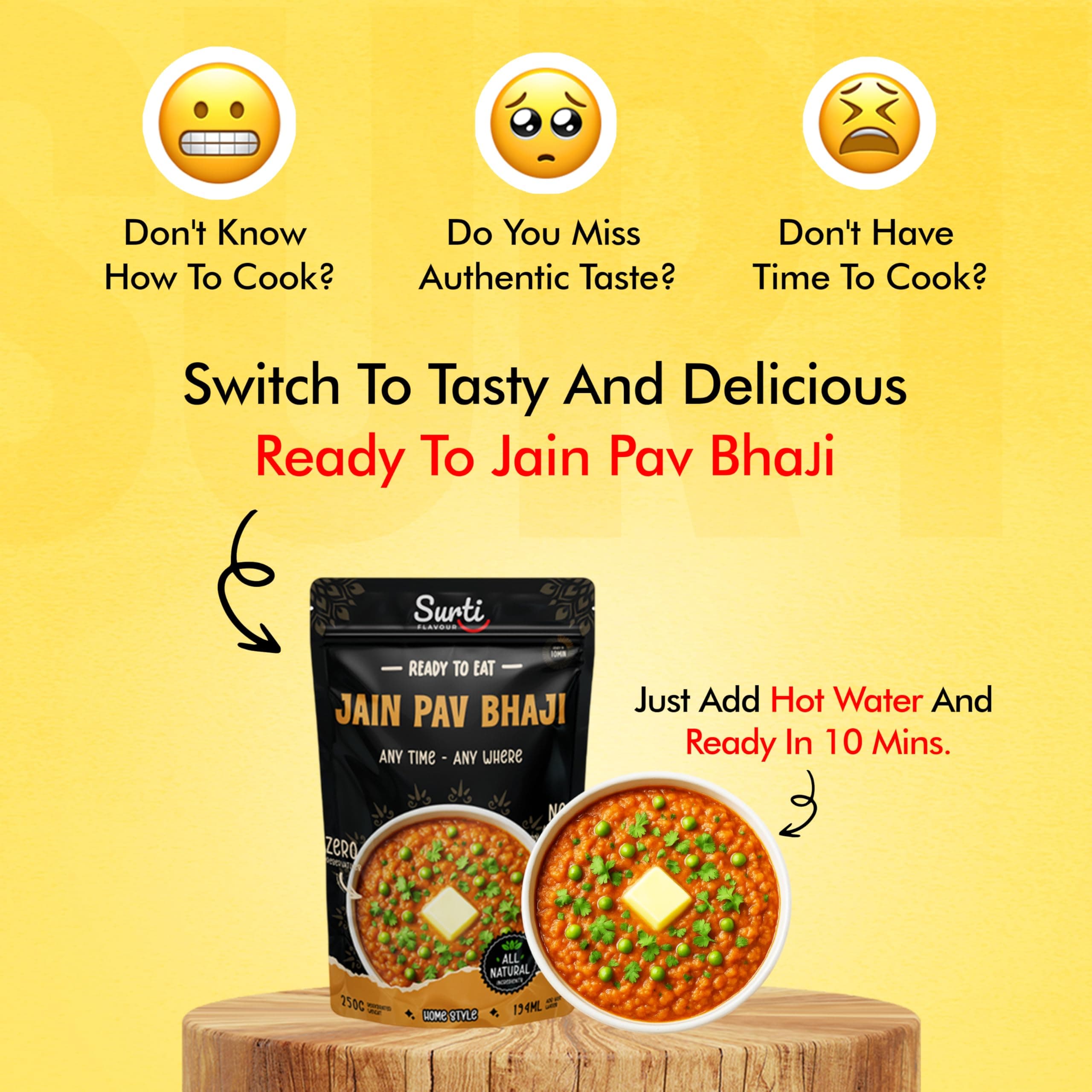 Surtiflavour Authentic jain Pav Bhaji 250 gram Indian Culinary Delight Instant Ready-to-Eat Jain Dish | Gluten-Free | Preservative-Free | Just Add Hot Water | Rich Taste & Aroma (Pack of 2) — image 8