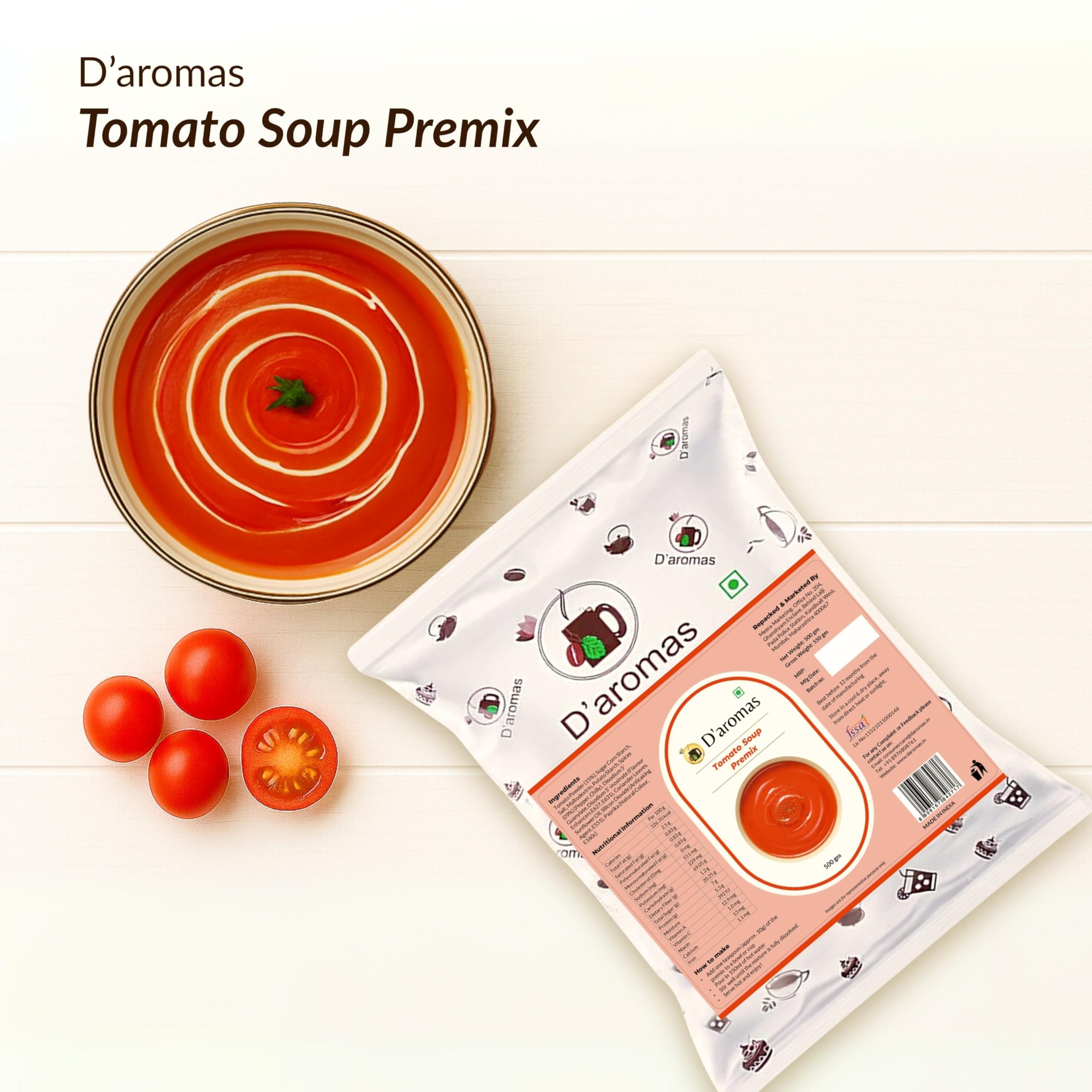 D'aromas Instant Jain Tomato Soup 2.5Kg, Instant Premix Powder With No Onion & No Garlic, Instant Mix Powder, Veg Soup, No Artificial Flavour & Colour (Each 500gm) (Pack Of 5) — image 3