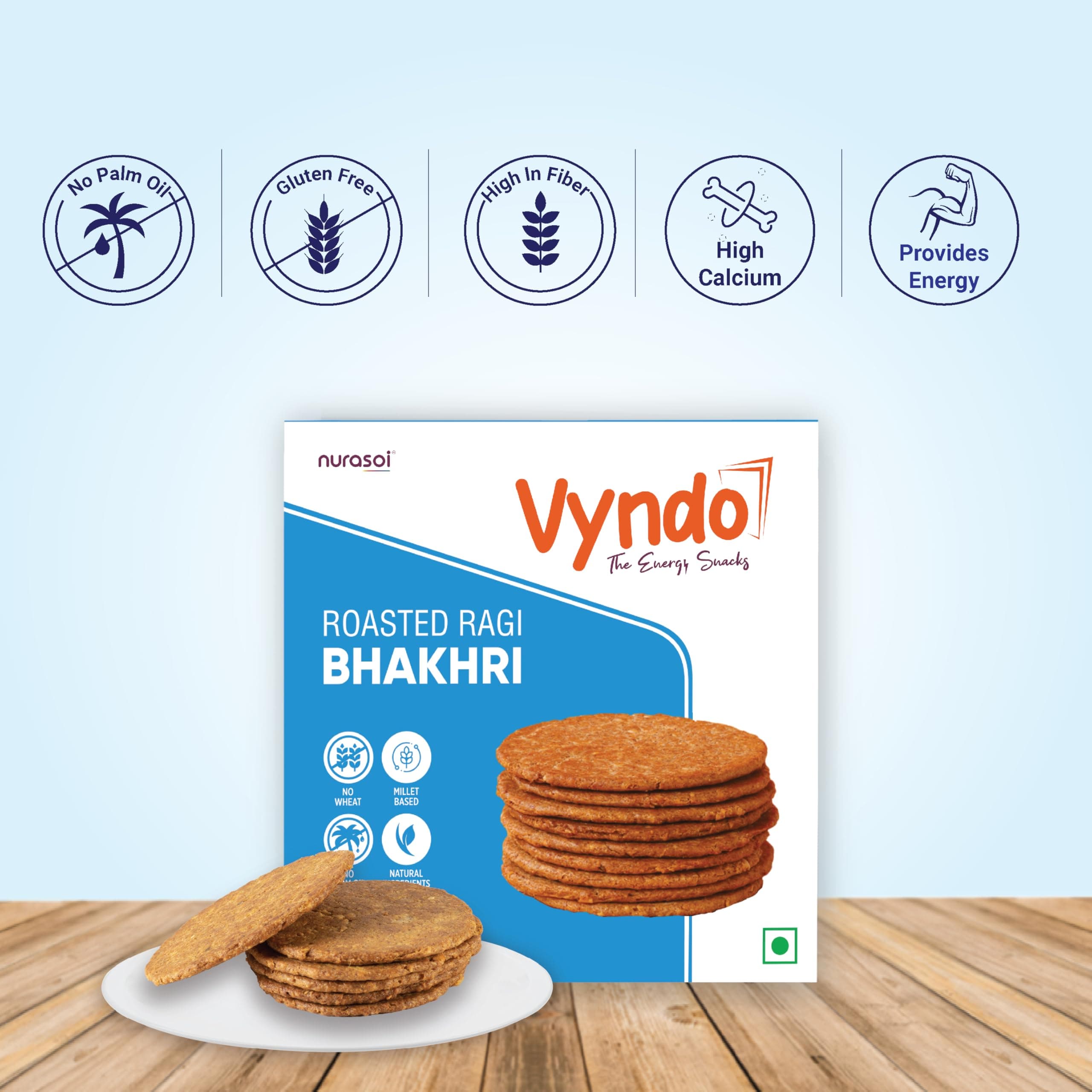 Vyndo All Bhakhri Combo – Pack of 5 (180g Each) | Millet Snacks, Gluten-Free, Healthy Energy Snack for Kids & Adults | Moong Bajra, Masala Ragi, Roasted Ragi, Farali, Jeera — image 4