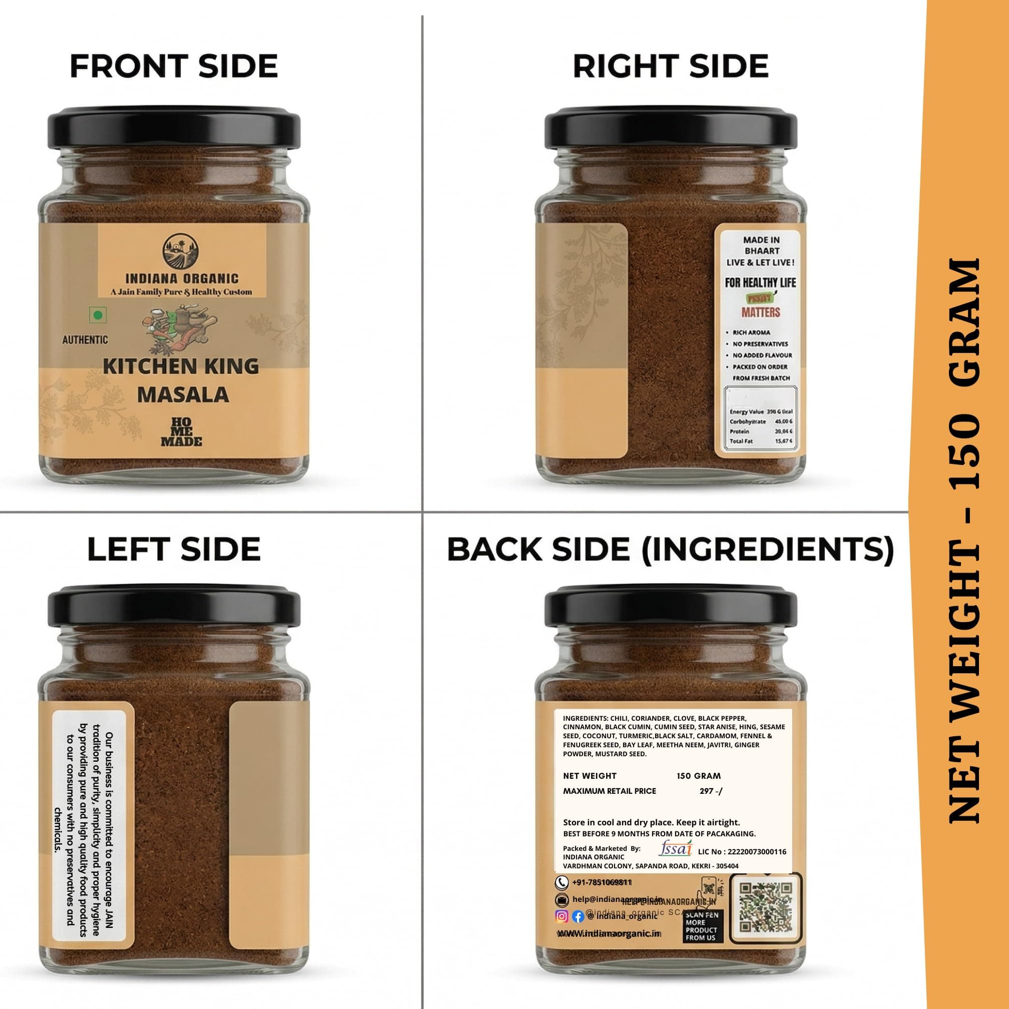 Indiana Organic Kitchen King Masala (150g) | Pure Jain Masala - No Onion, No Garlic | Natural, Freshly Ground All-Purpose 23 Spices Blend | Authentic Homemade Taste | Gluten-Free & Vegan — image 2