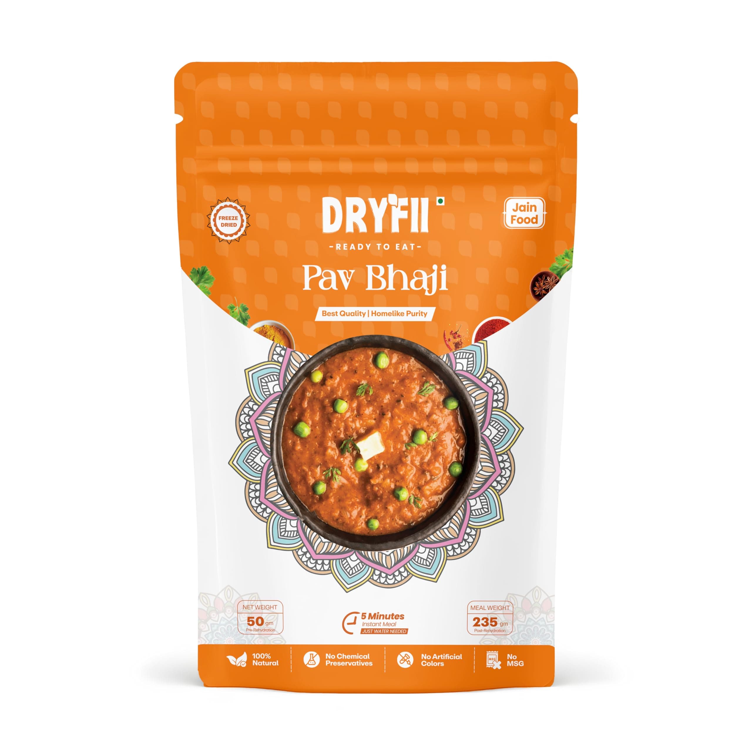 Dryfii Ready-to-Eat Chapati with Jain Pav Bhaji | 6 Chapati in 1 Pack | No Onion No Garlic Street Style Combo Meal | Satvik & Tasty Indian Food — image 2