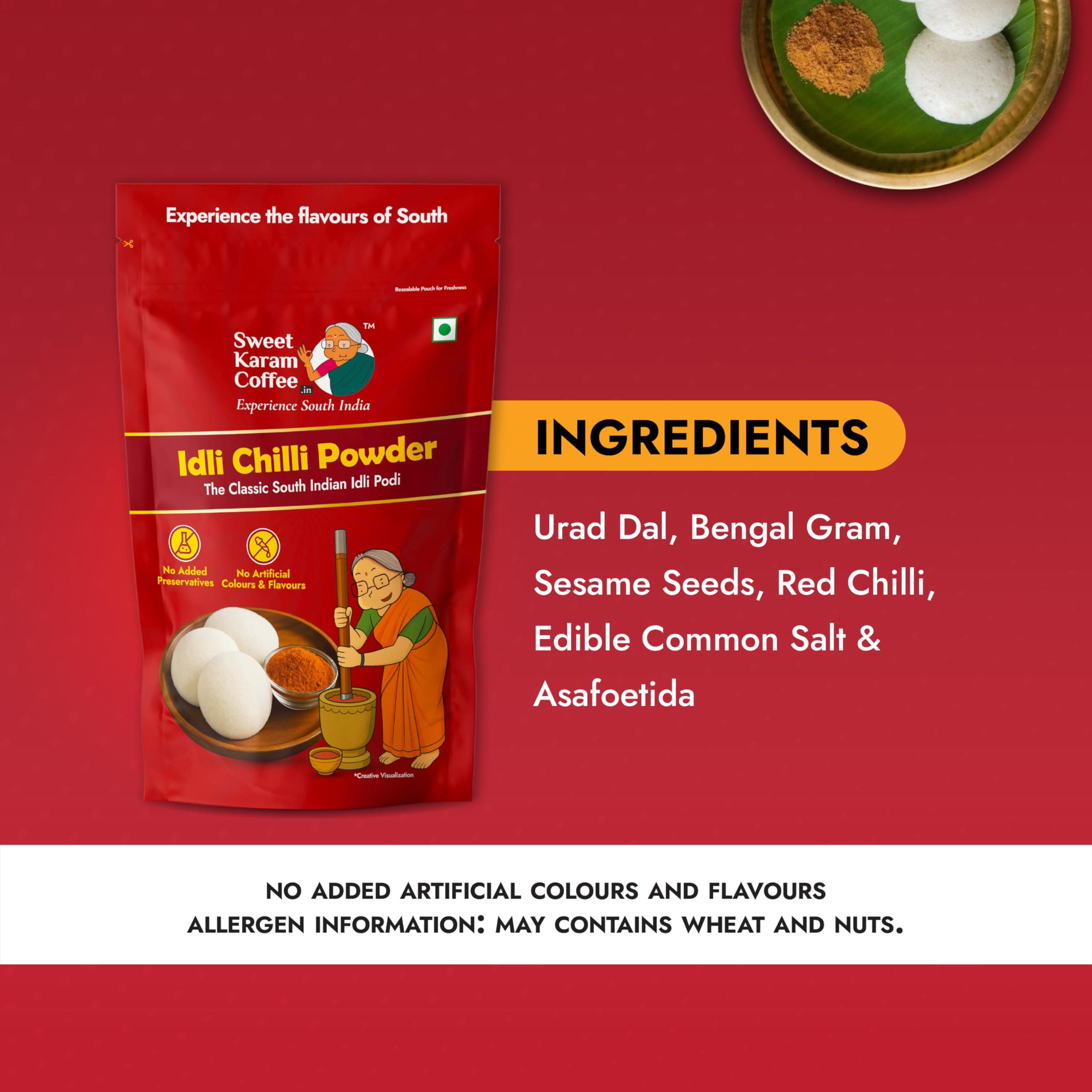 Sweet Karam Coffee Idli Podi (Chilli Gun Powder) – 180g | Authentic South Indian Homemade Spice Mix | Aromatic & Flavorful | No Preservatives | Tasty & Healthy | Perfect with Idli, Dosa & Rice — image 3