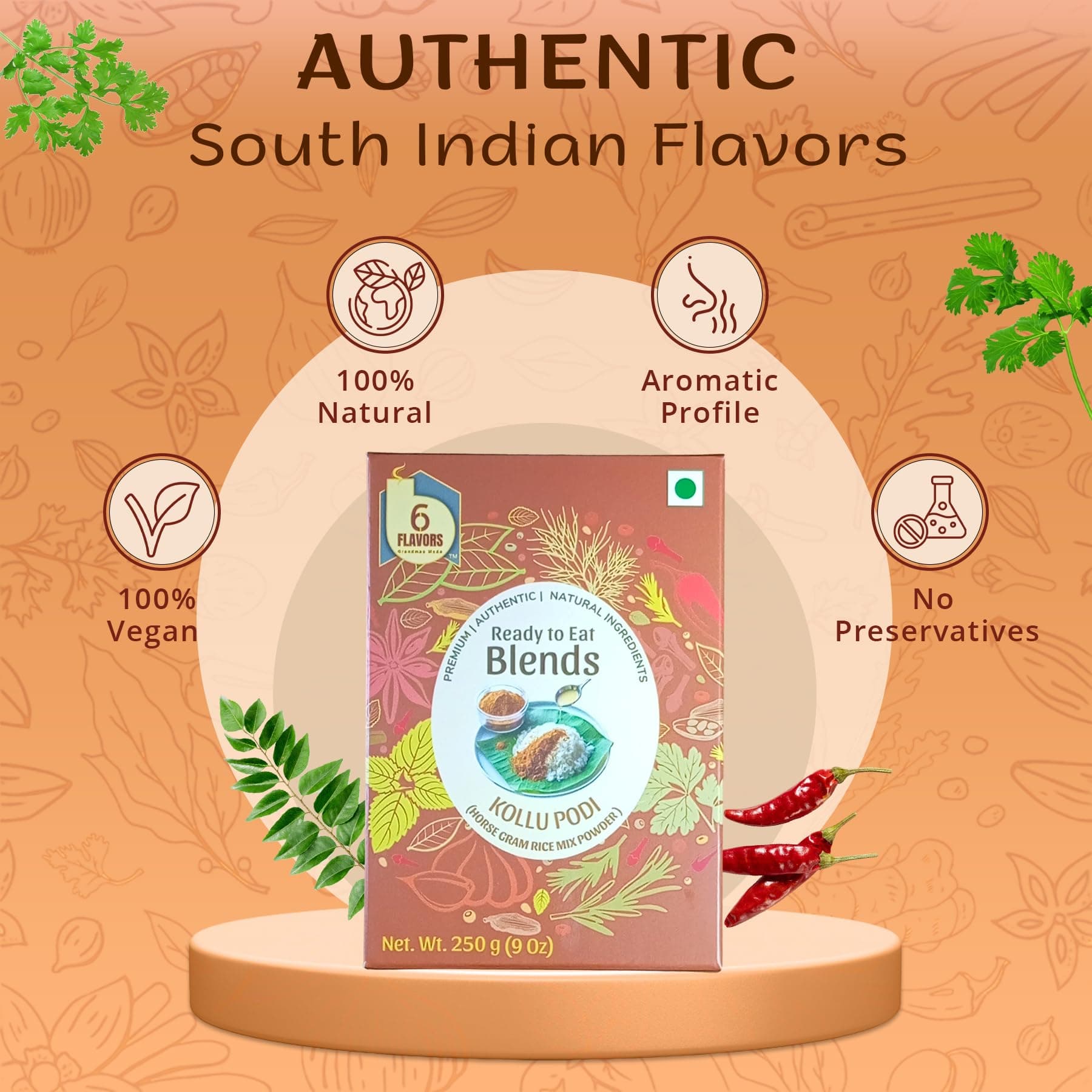 6Flavors Combo Pack: Paruppu Podi, Ulunthu Podi, Kollu Podi | 3 x 250g | Chutney/Rice mix Powders | No Onions, Garlic, Preservatives | Ideal for Idli, Dosa & Rice. — image 8