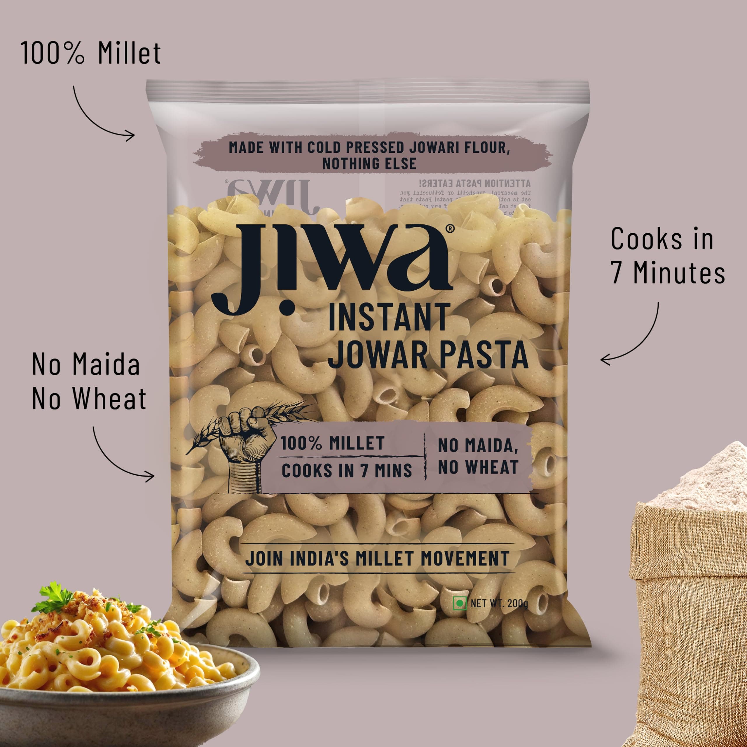 Jiwa Instant Jowar Macaroni Pasta | 200 G | Cooks in 7 Minutes | Ready to Cook | 100% Millet | No Maida, No Atta | Gluten Free — image 6