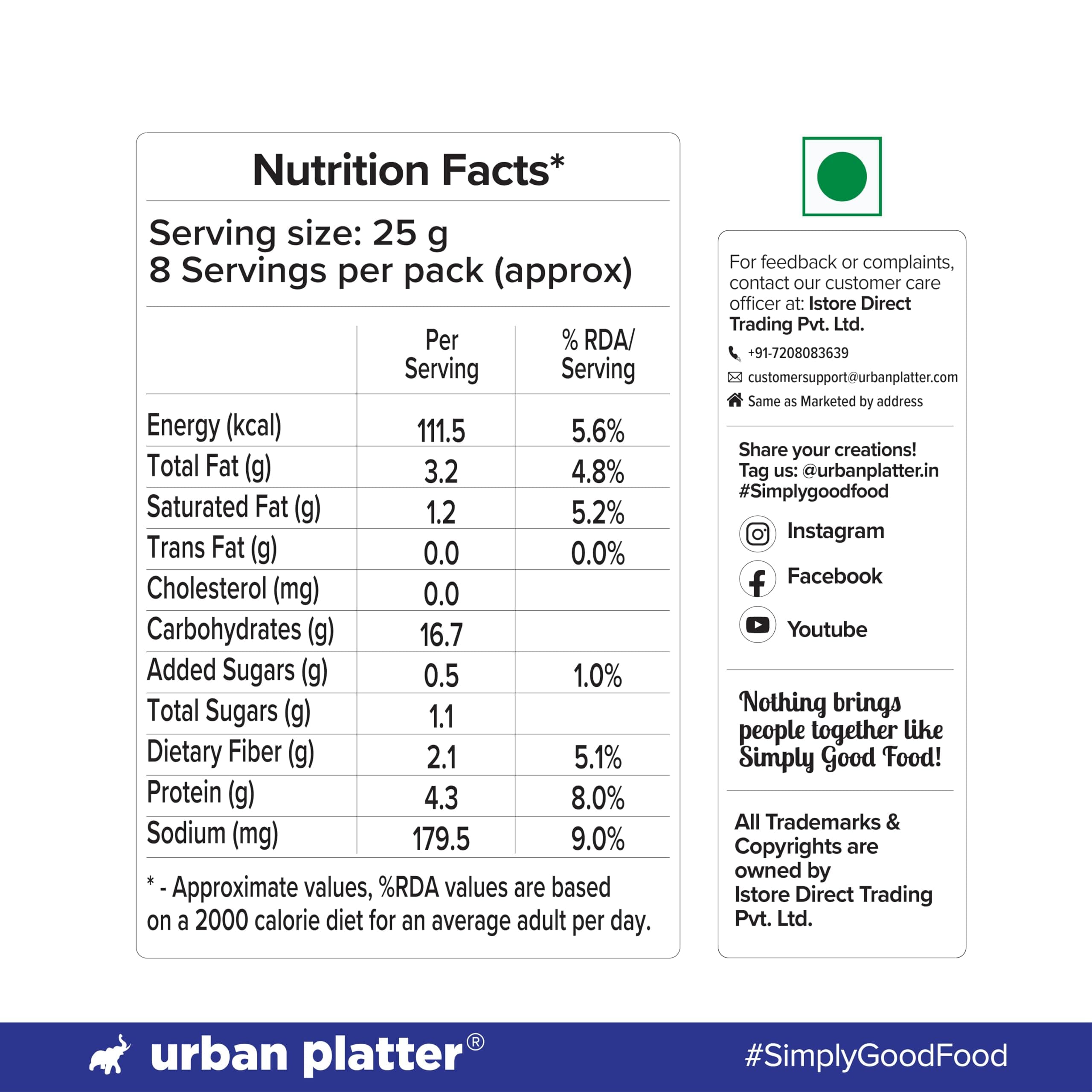 Urban Platter Baked Bhujia/Bhujiya Mast Masala, 200g (Baked Not Fried, Better-For-You Indian Snack, 4.3g Protein & 2.1g Fibre) — image 2