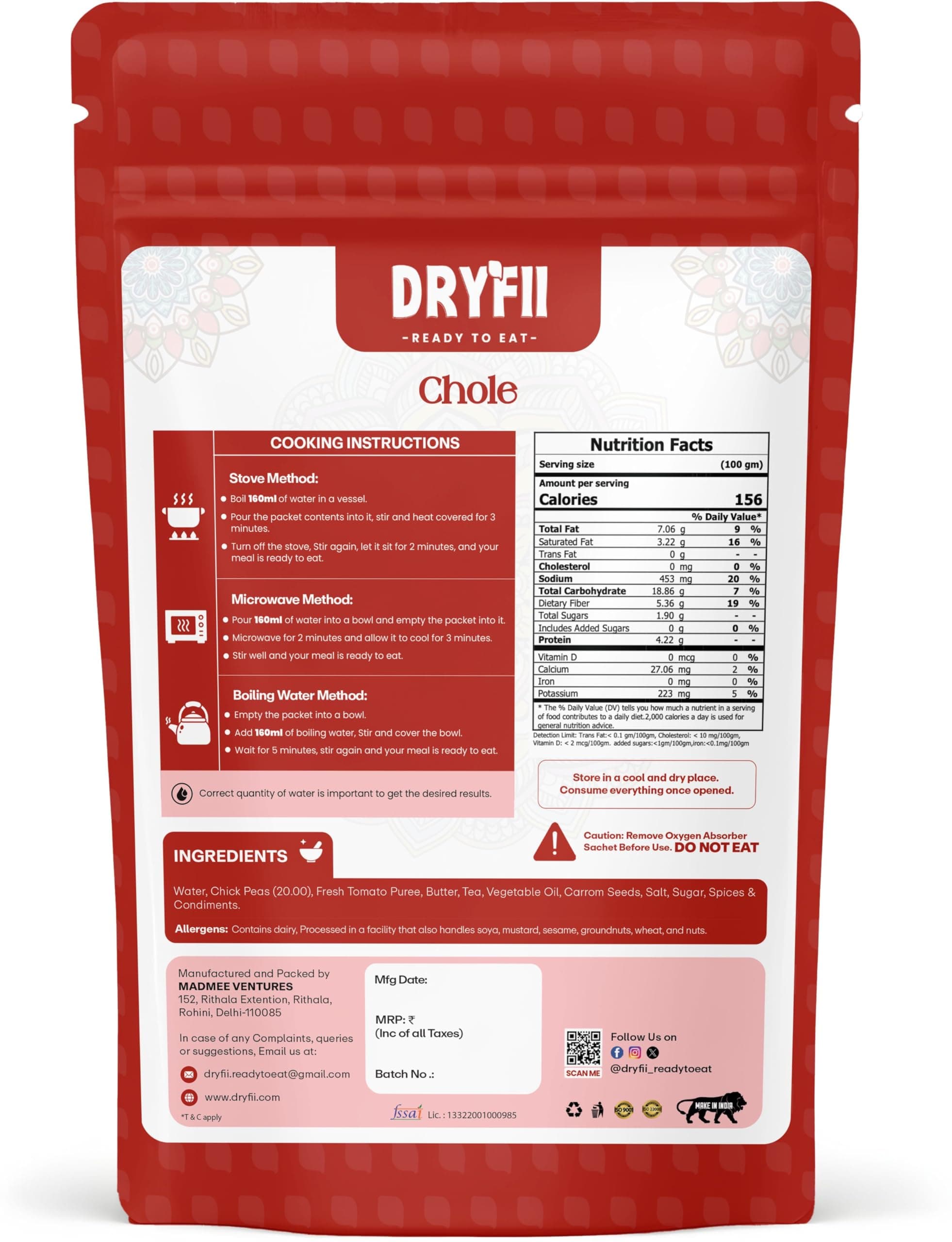 Dryfii Ready-to-Eat Dal Paratha (5 Pcs Parathas) with Jain Chole | Veg Combo Meal | Pure Vegetarian — image 3