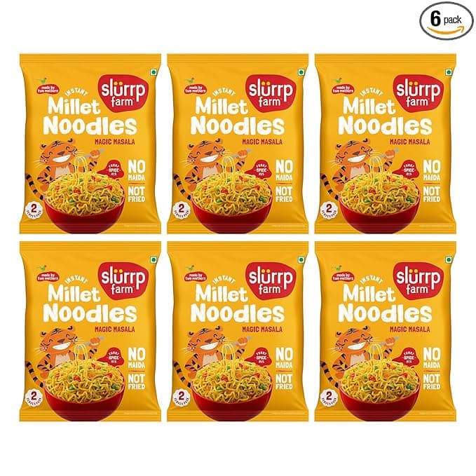 Slurrp Farm No Maida, No MSG Instant Noodles | Magic Masala | Not Fried, Millet Noodles, 6 X 57 g