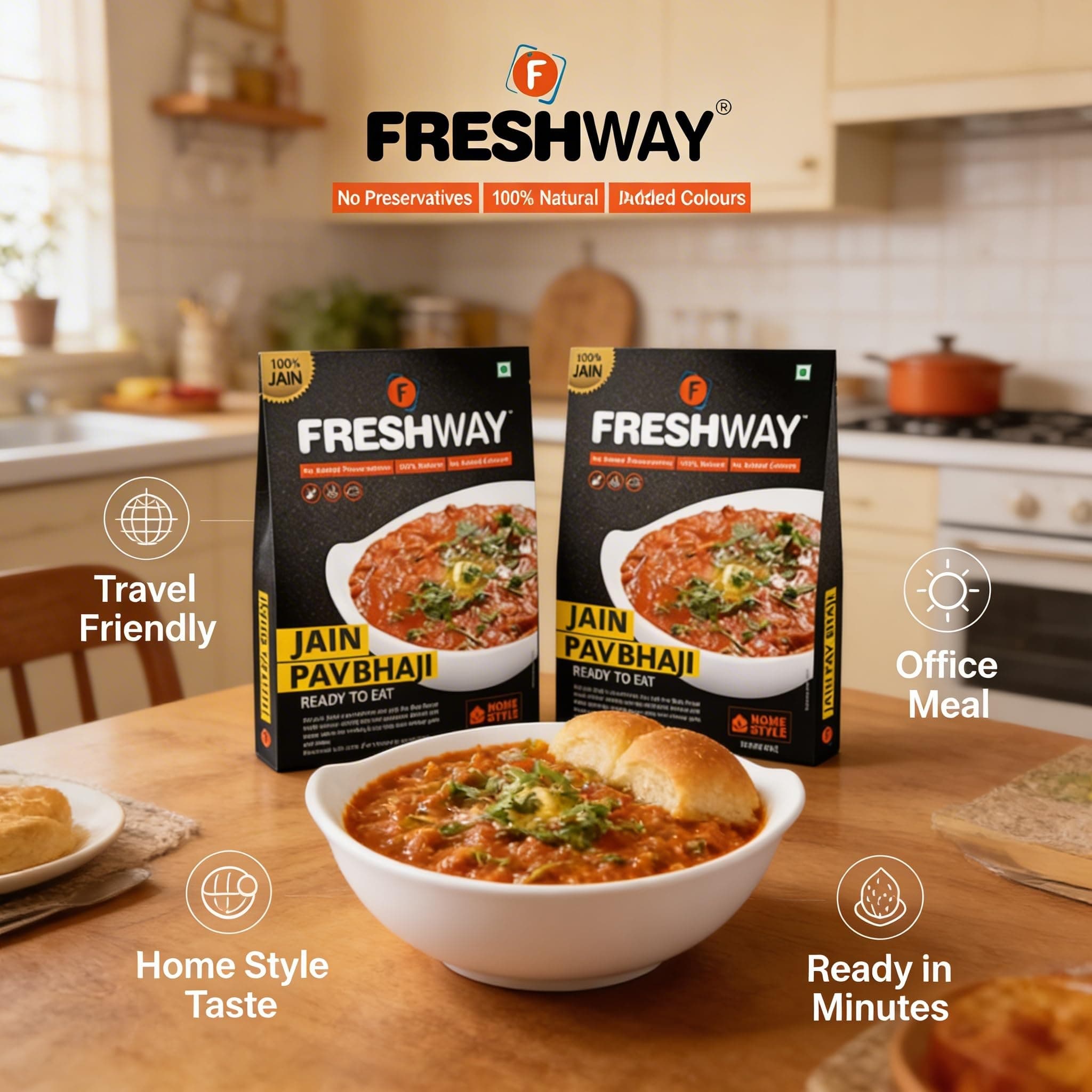 Freshway Pack of 2 (Jain Pav Bhaji & Jain Pav Bhaji) Ready to Eat Freeze Dried with No Added Preservative & Colors — image 5