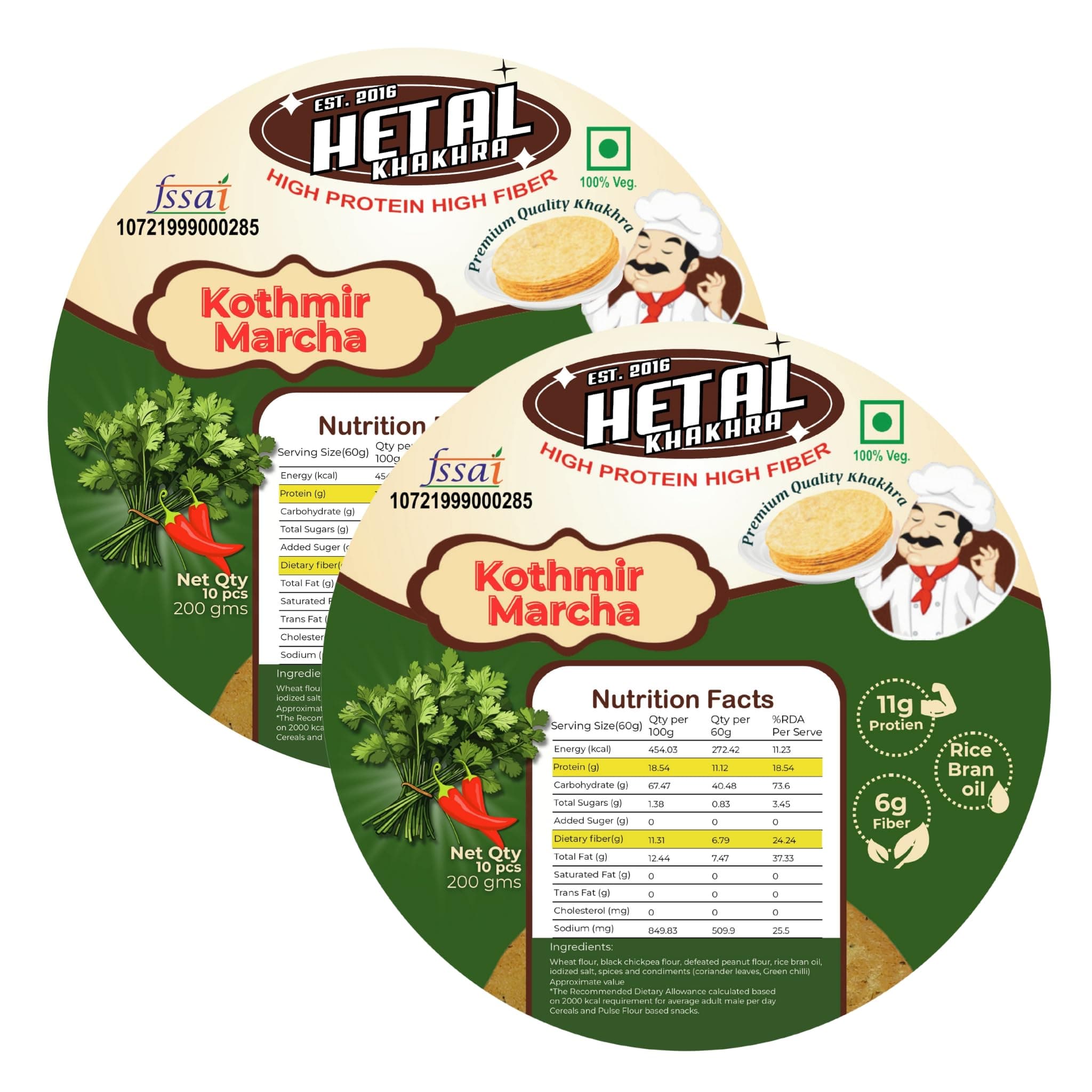 Kothmi Marcha Khakhra | JAIN | Crispy | Ready To Eat | High Protein High Fiber| No Palm Oil | 200g Vacuum Pack Of 2 — image 2
