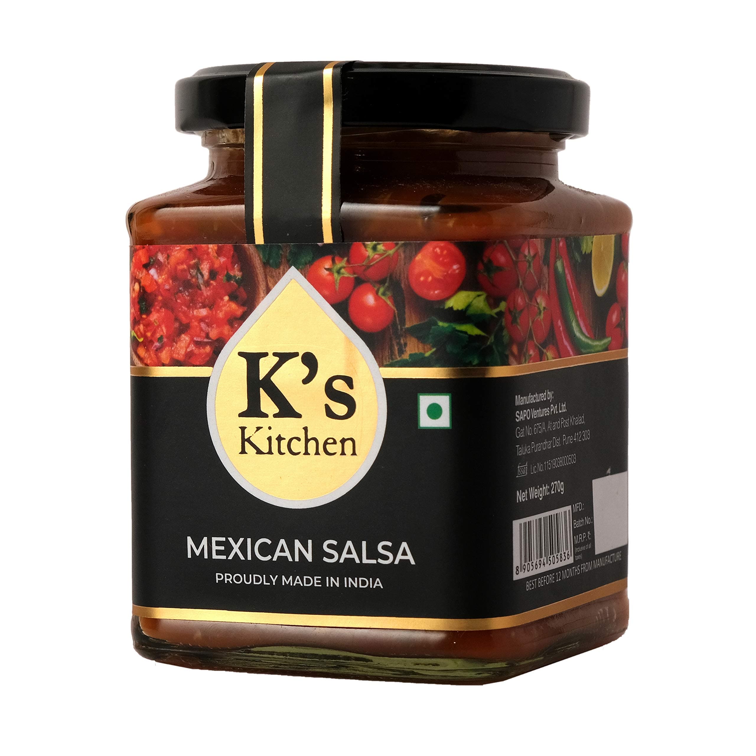 K's Kitchen Mexican Salsa Sauce- 270g Loved by Karen Anand, Gluten Free, Vegan, No Artificial Colour or Flavour