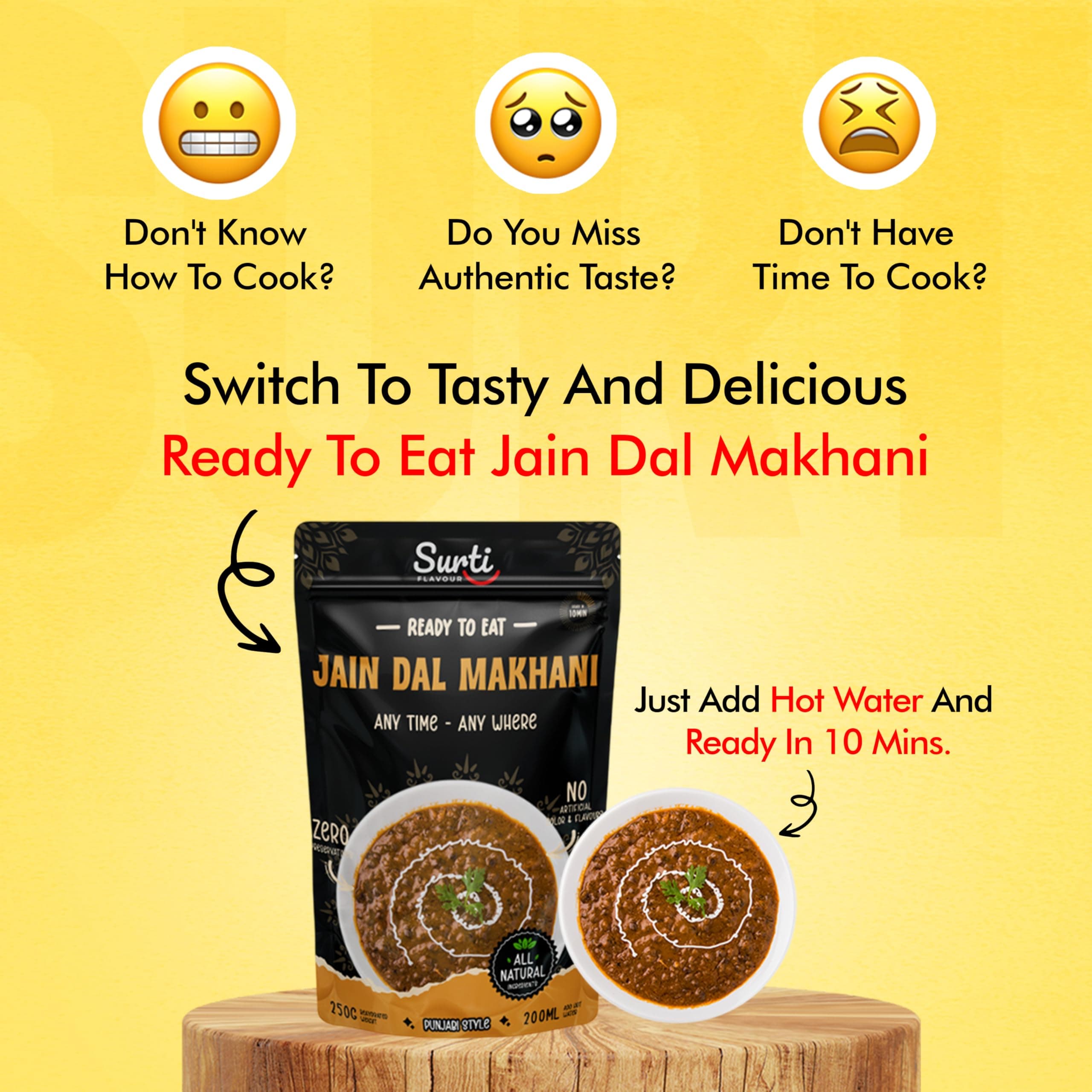 Surtiflavour Jain Dal Makhani, Ready to Eat, 250 Gram, Gluten-Free, Preservative-Free, Instant Indian Cuisine, Vegetarian (Pack of 3) — image 8