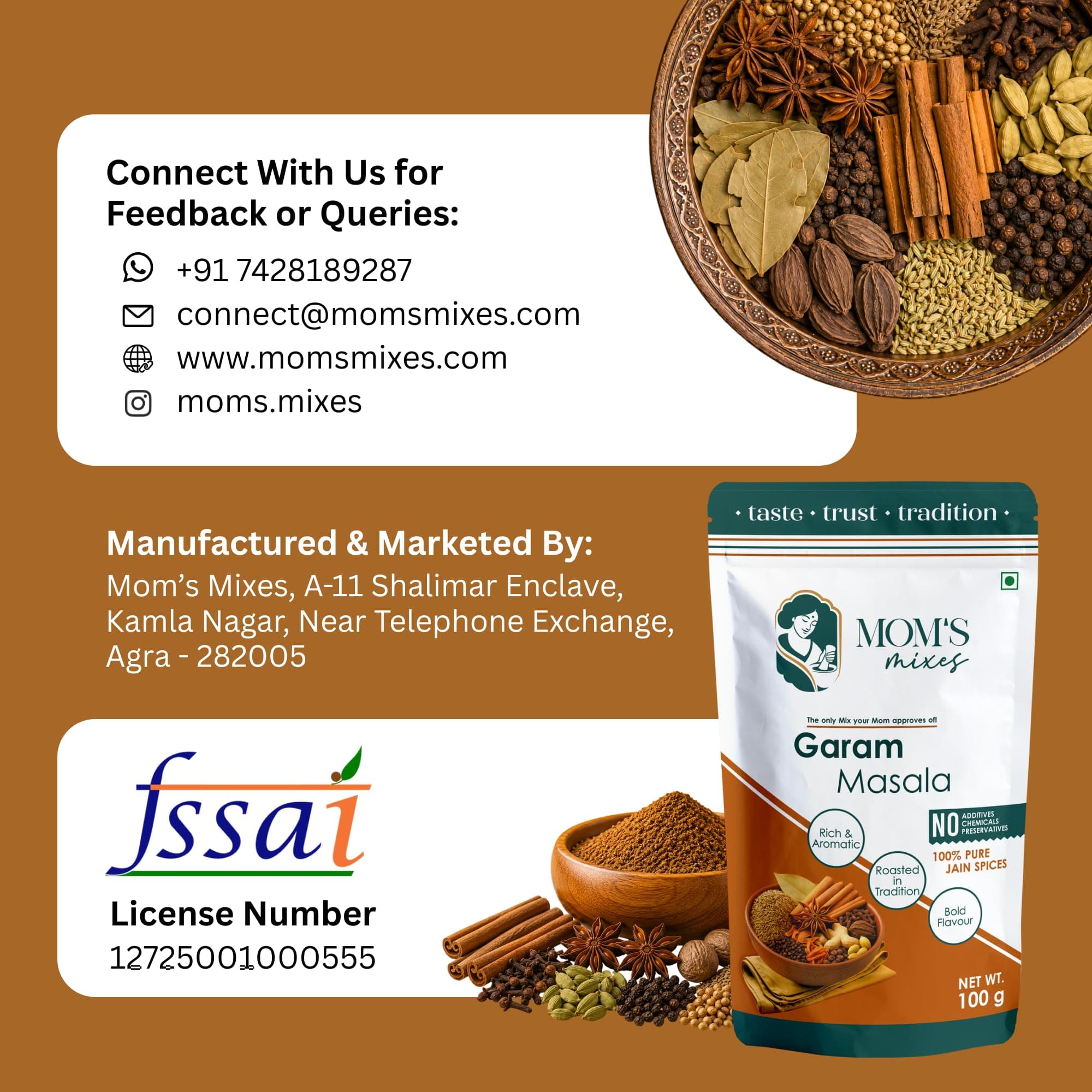 Mom’s Mixes Garam Masala (Garam Masala Powder) | Pure Jain Spices | No Onion No Garlic (Jain Friendly) | Rich & Aromatic | No Preservatives | 100g — image 11